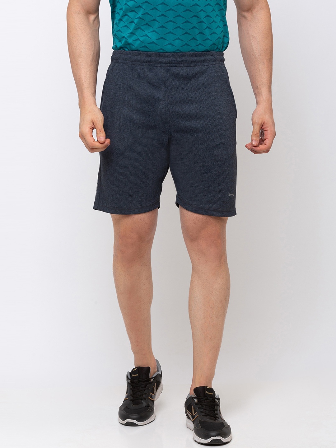 Black Panther Men Grey Melange Mid-Rise Sports Shorts
