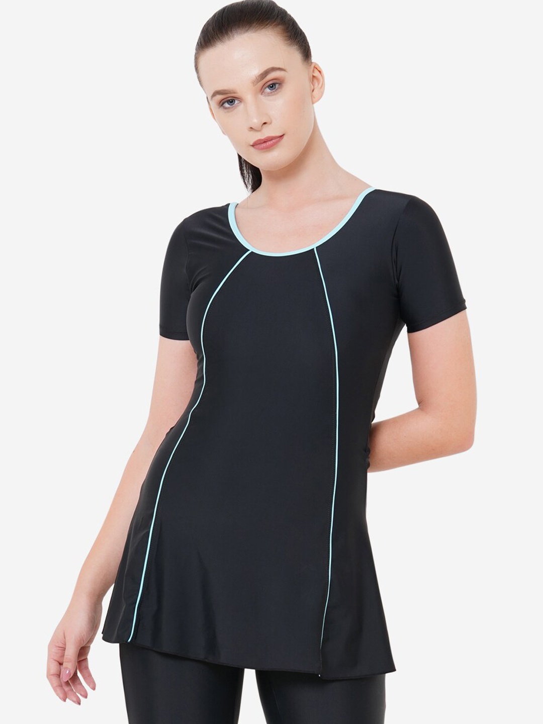 VELOZ Women Black Solid Swimming Dress