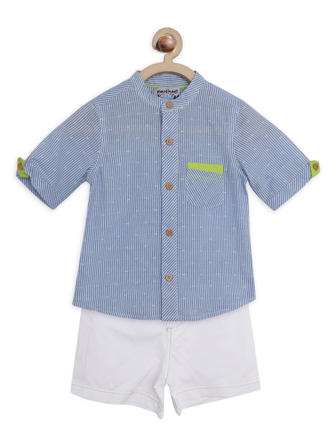Nauti Nati Boys Blue & Grey Striped Shirt with Shorts