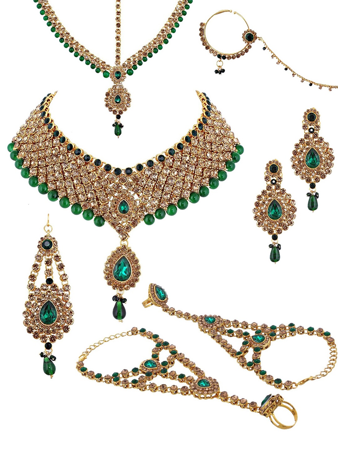 LUCKY JEWELLERY 18K Gold-Plated Beige & Green CZ-Studded & Beaded Handcrafted Bridal Jewellery Set
LUCKY JEWELLERY 18K Gold-Plated Beige & Green CZ-Studded & Beaded Handcrafted Bridal Jewellery Set
