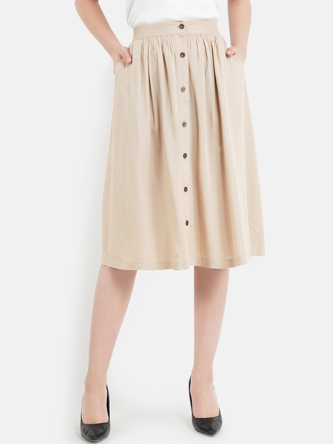 Aditi Wasan Women Beige Solid A-Line Midi Skirt