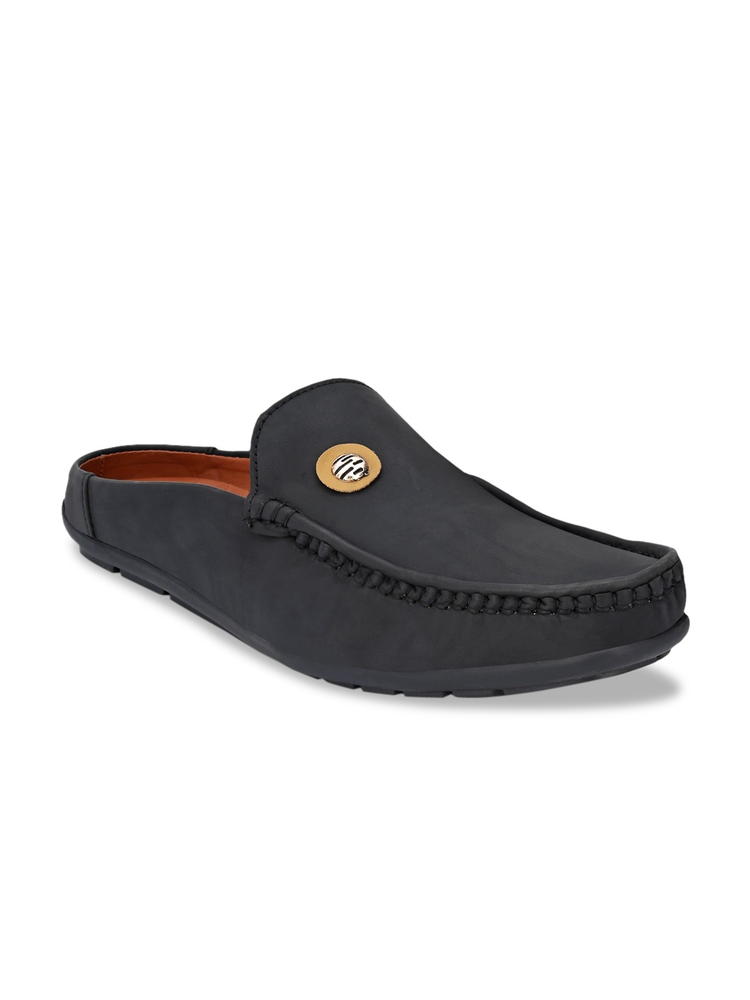 BUCIK Men Black & Brown Contrast Sole Slip-on Loafers
