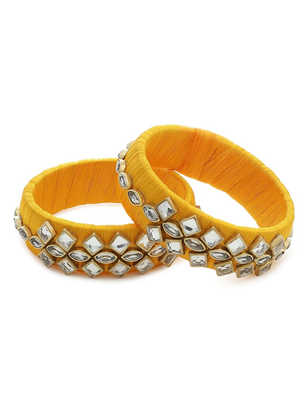 AKSHARA Set Of 2 Gold-Toned White Kundan-Studded Handcrafted Bangles
