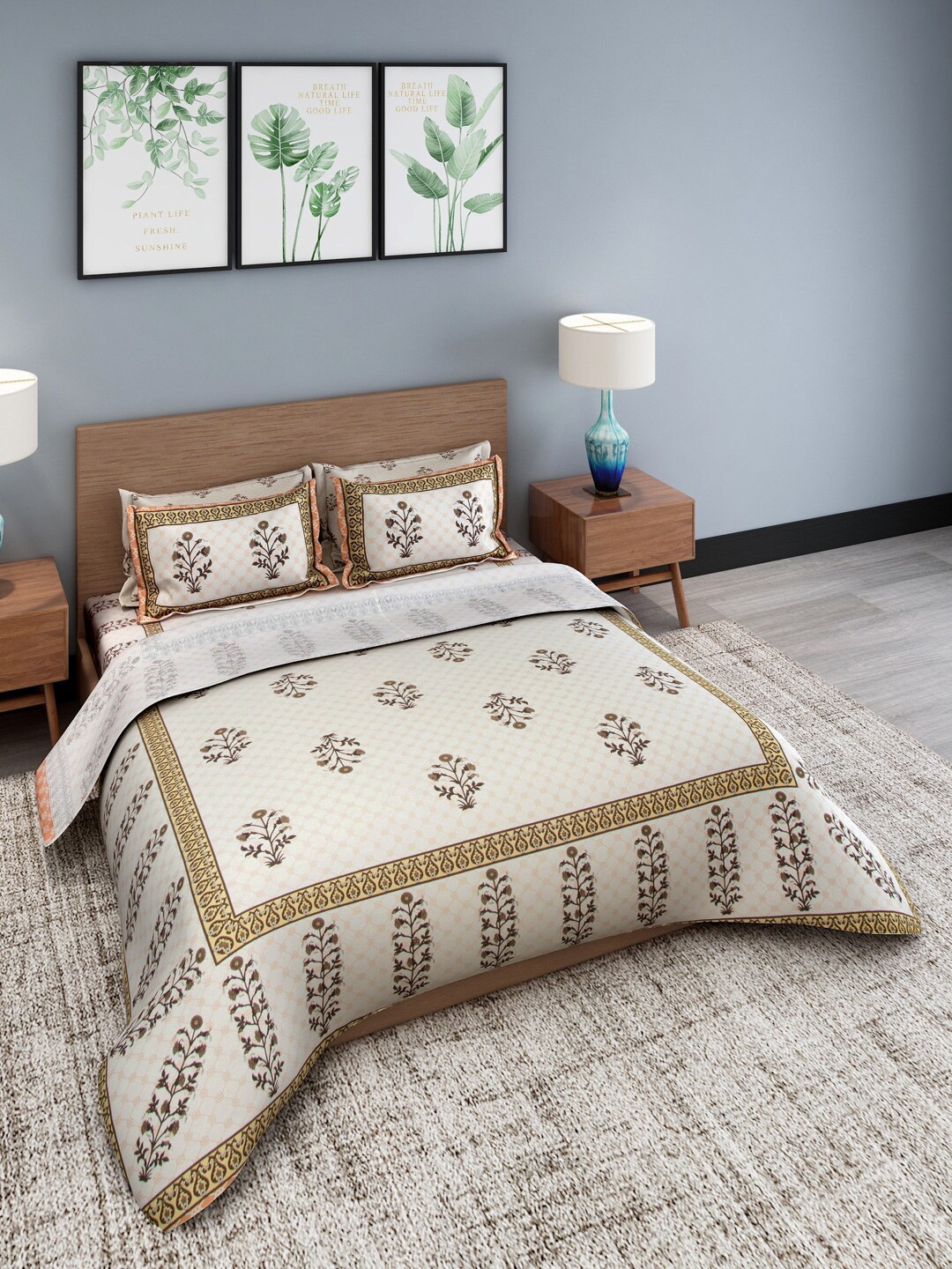 Rajasthan Decor Set Of 4 Beige & Brown Printed Cotton Double Bedding Set With Pillow Covers & Comforter
Rajasthan Decor Set Of 4 Beige & Brown Printed Cotton Double Bedding Set With Pillow Covers & Comforter
