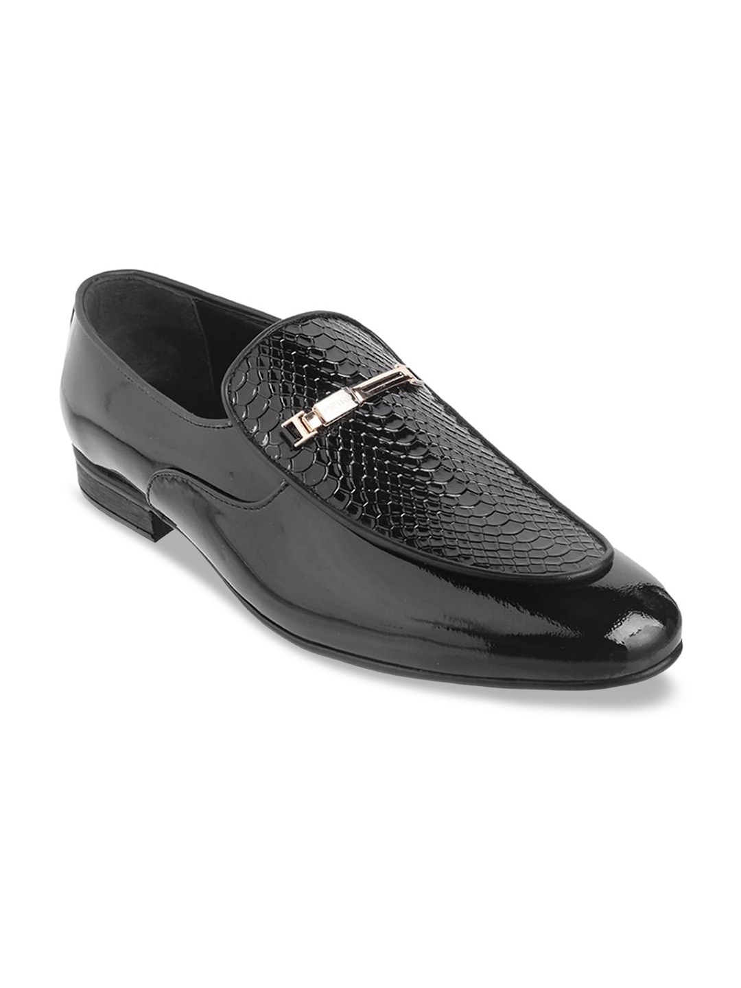 Metro Men Black Genuine Leather Formal Loafers