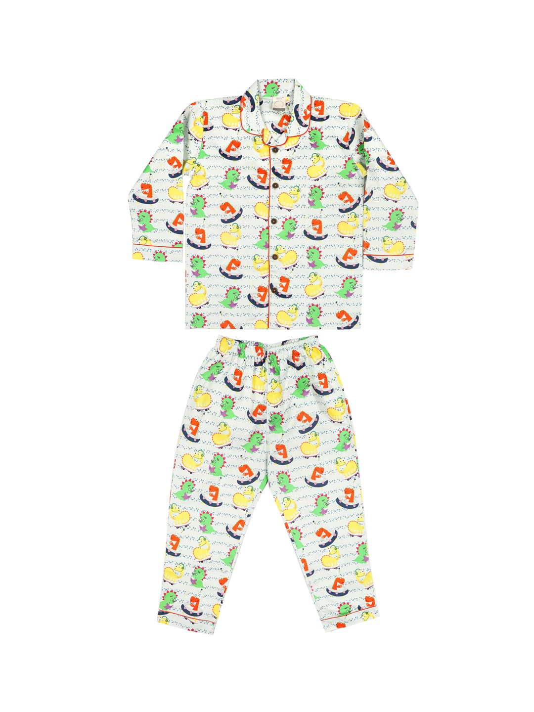 CASA DE NEE NEE Unisex Kids White & Yellow Printed Night Suit
