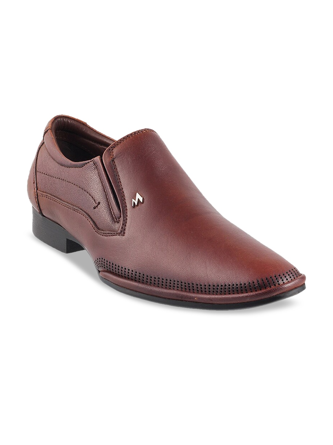 Metro Men Tan Brown Solid Leather Formal Slip On Shoes