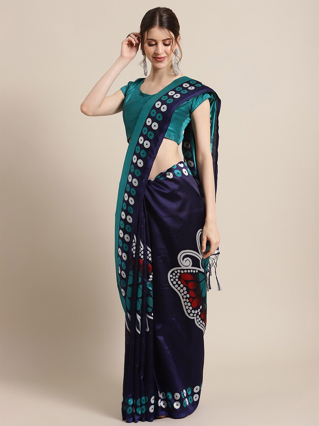 KSUT Navy Blue & White Mysore Silk Saree