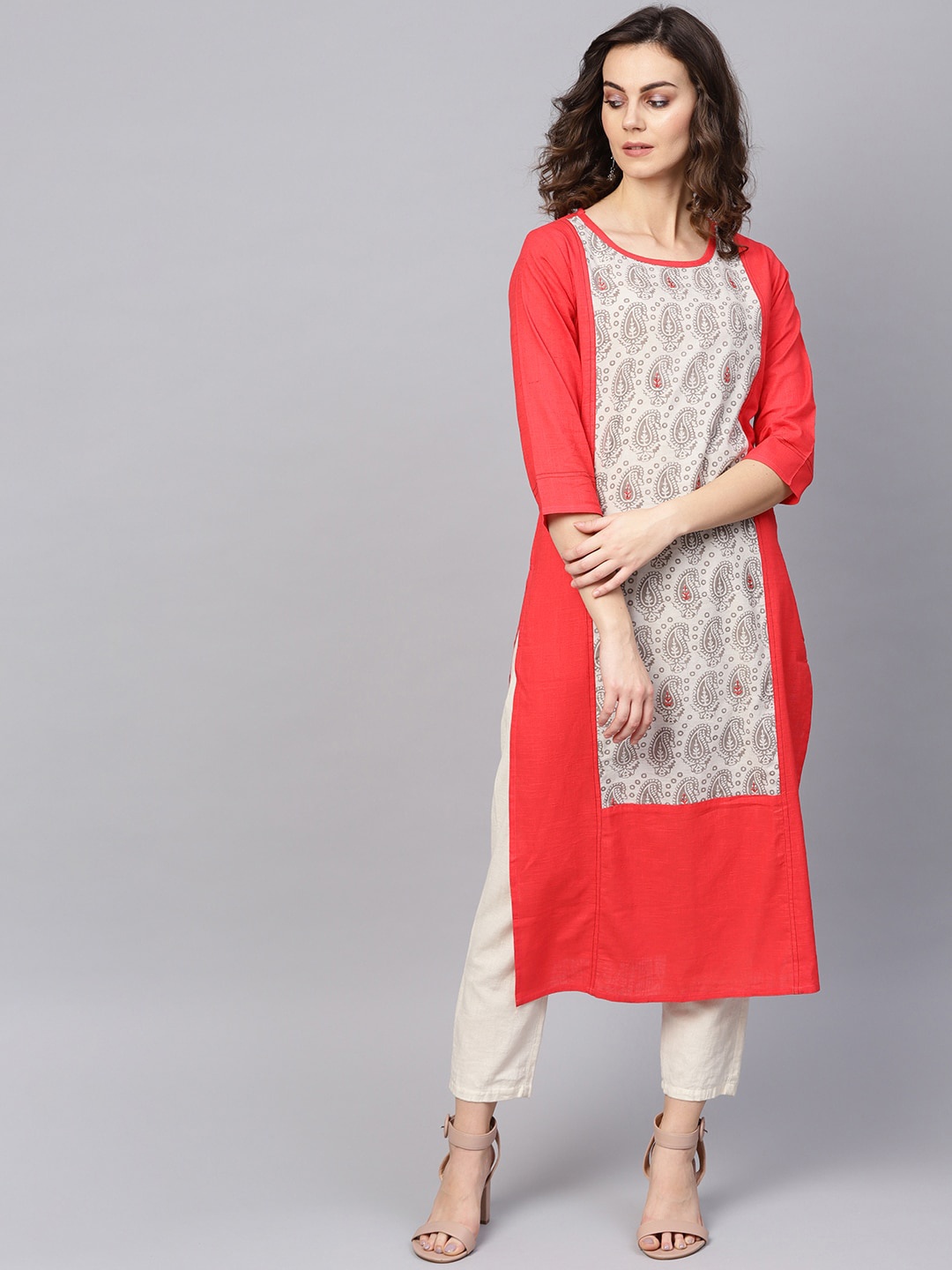 KSUT Women Coral Paisley Printed Thread Work Kurta