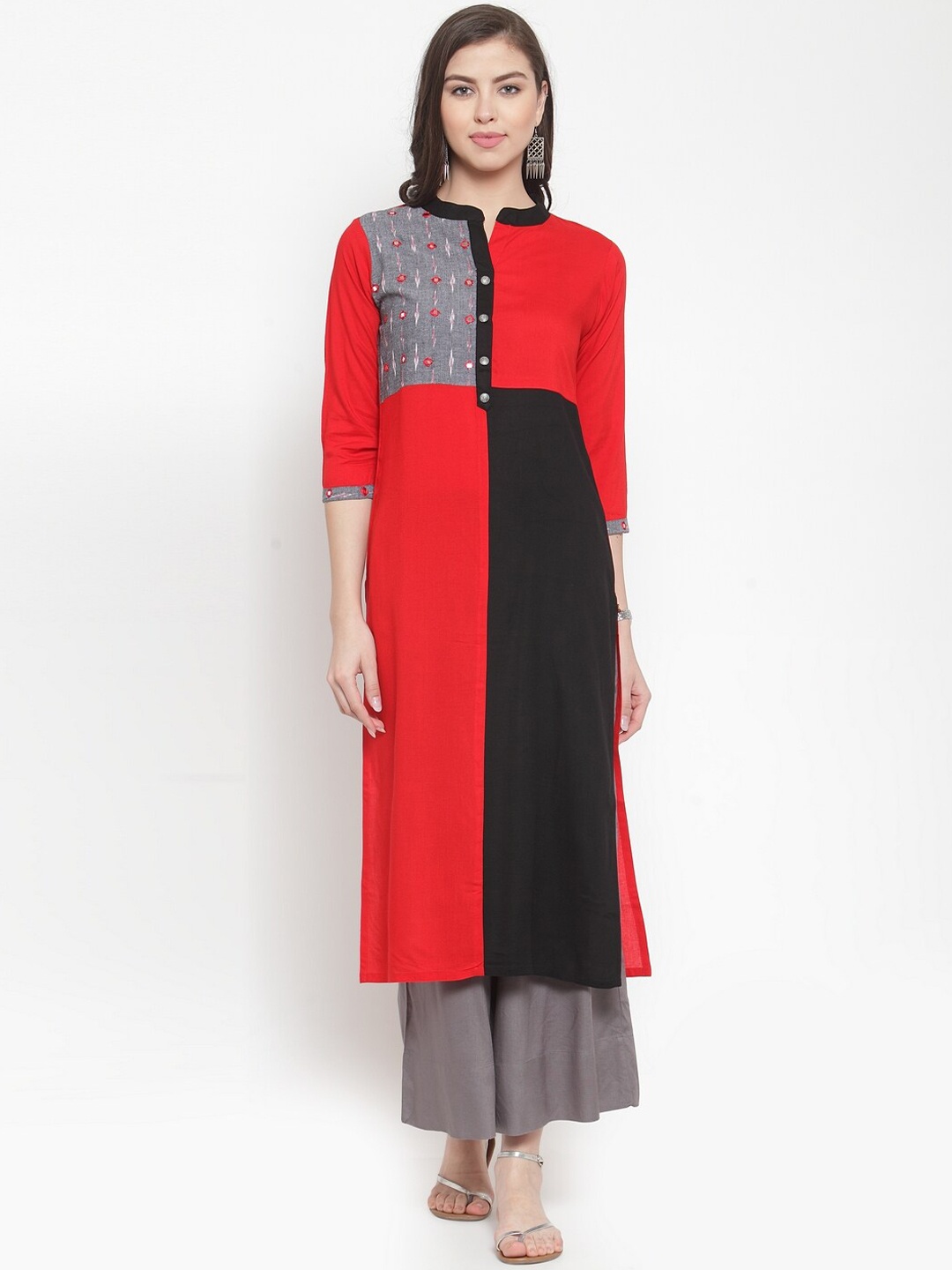 KSUT Women Red Colourblocked Kurta
