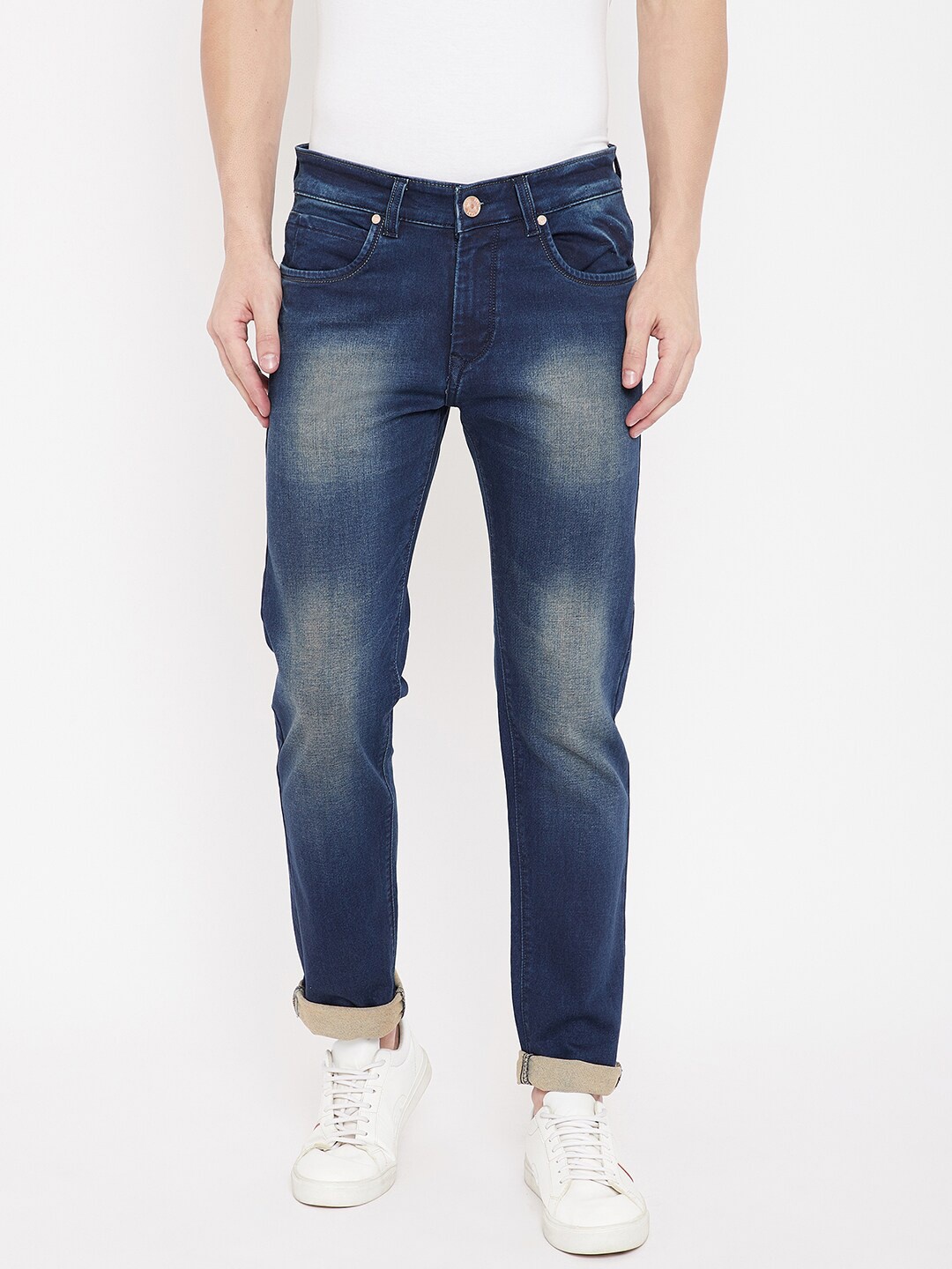Duke Men Slim Fit Clean Look Heavy Fade Stretchable Jeans, Blue