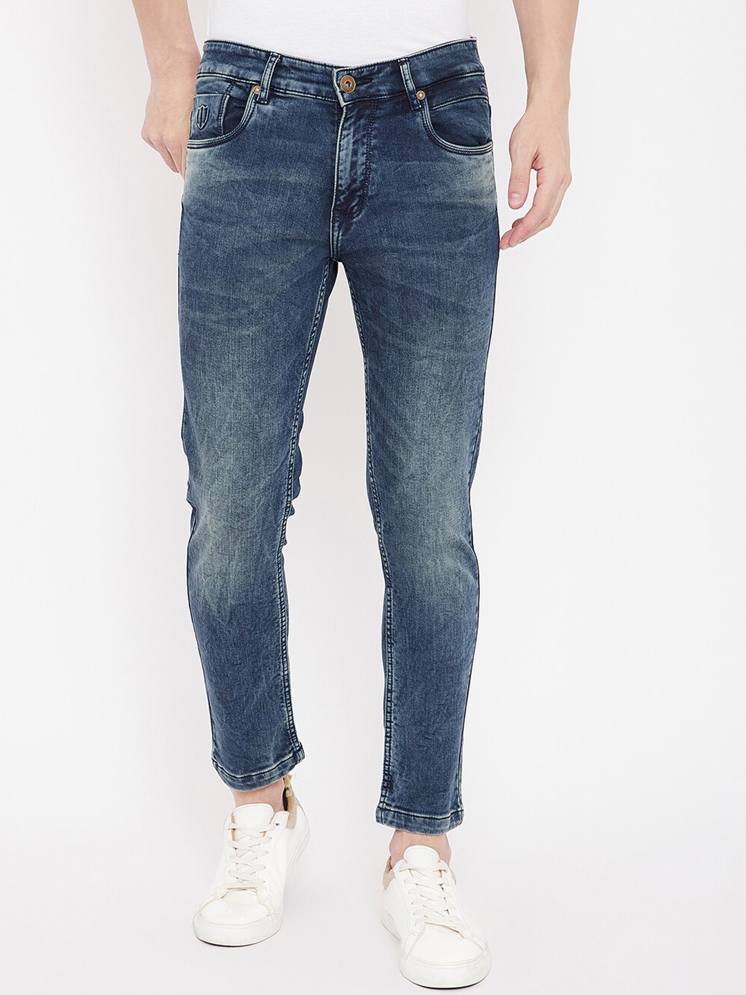 Duke Men Slim Fit Heavy Fade Stretchable Jeans, Blue