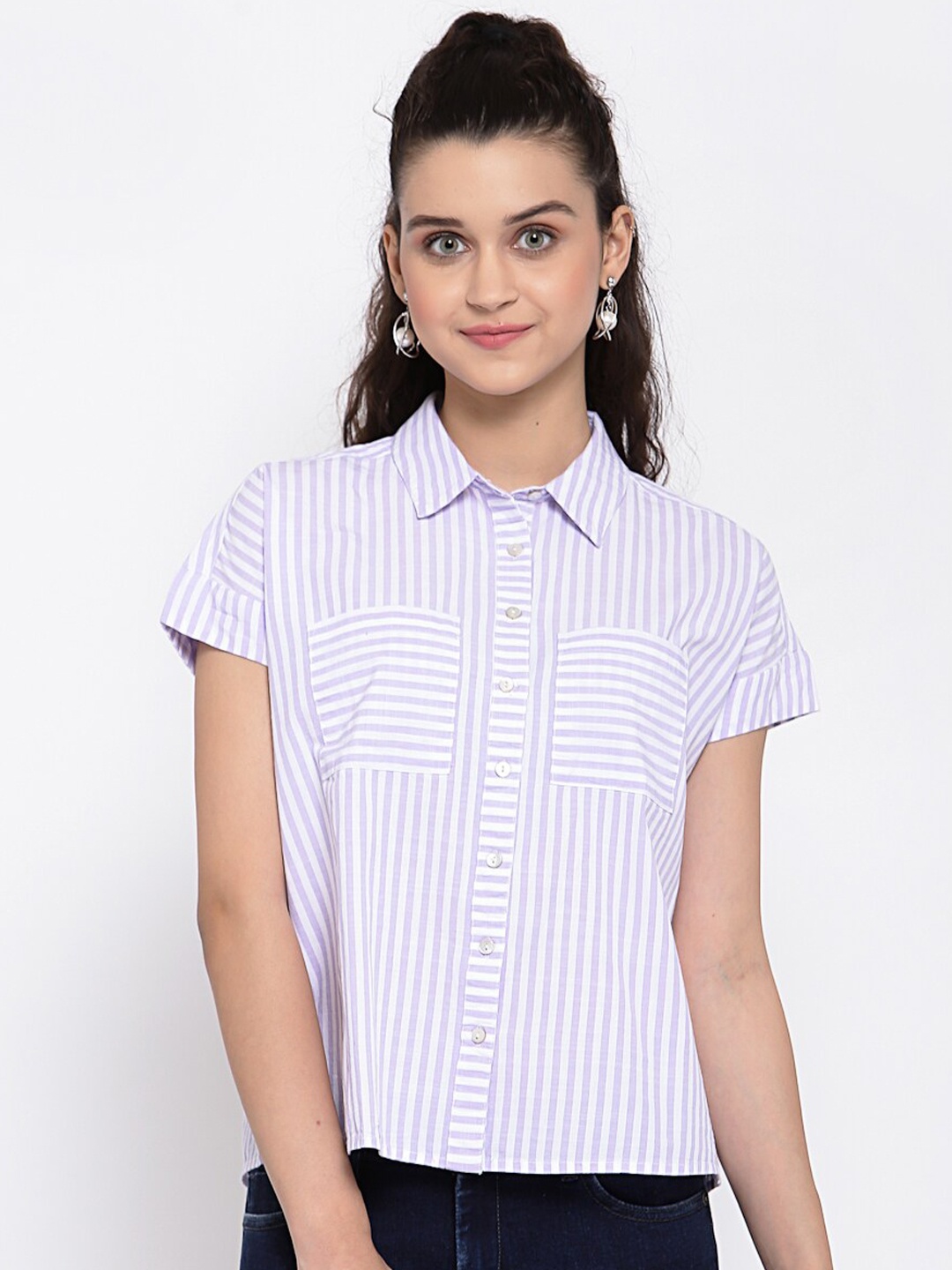 Pepe Jeans Women Lavender Striped Casual Shirt