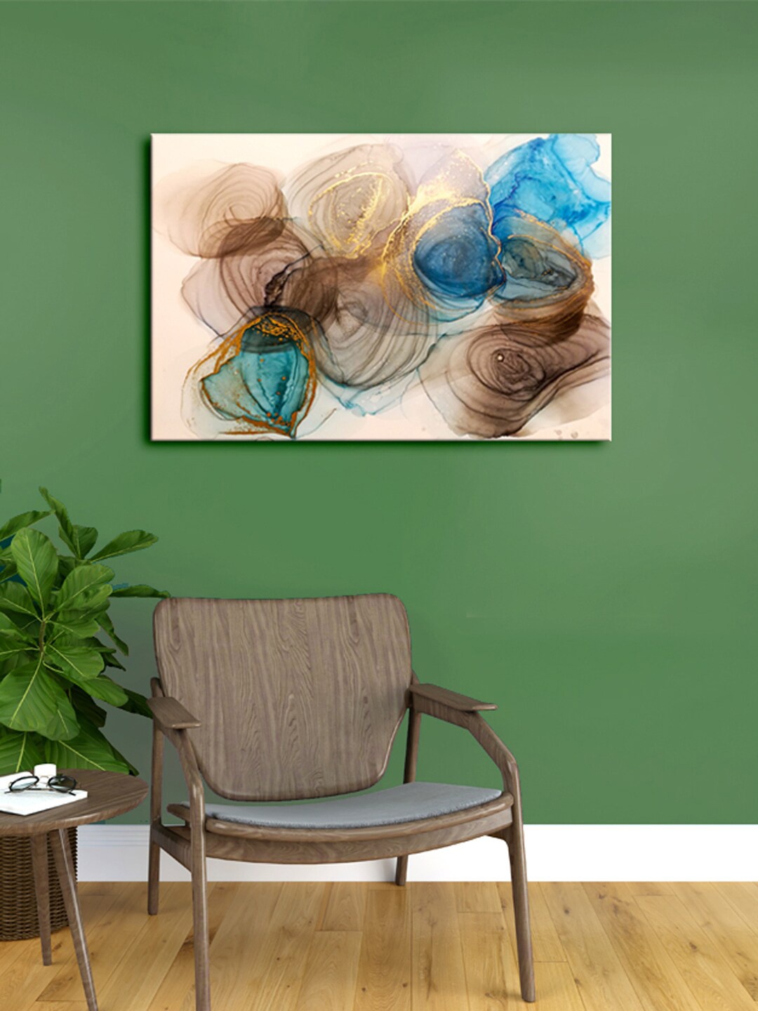 999Store Brown & Blue Abstract Canvas Painting Framed Wall Art
