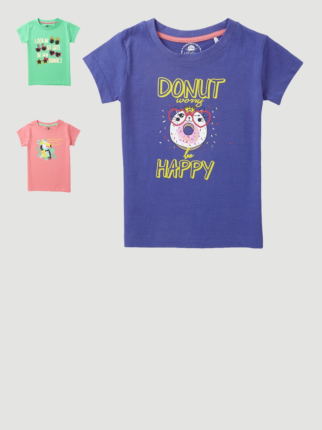 Cub McPaws Girls 3 Printed Cotton T-shirt, Green