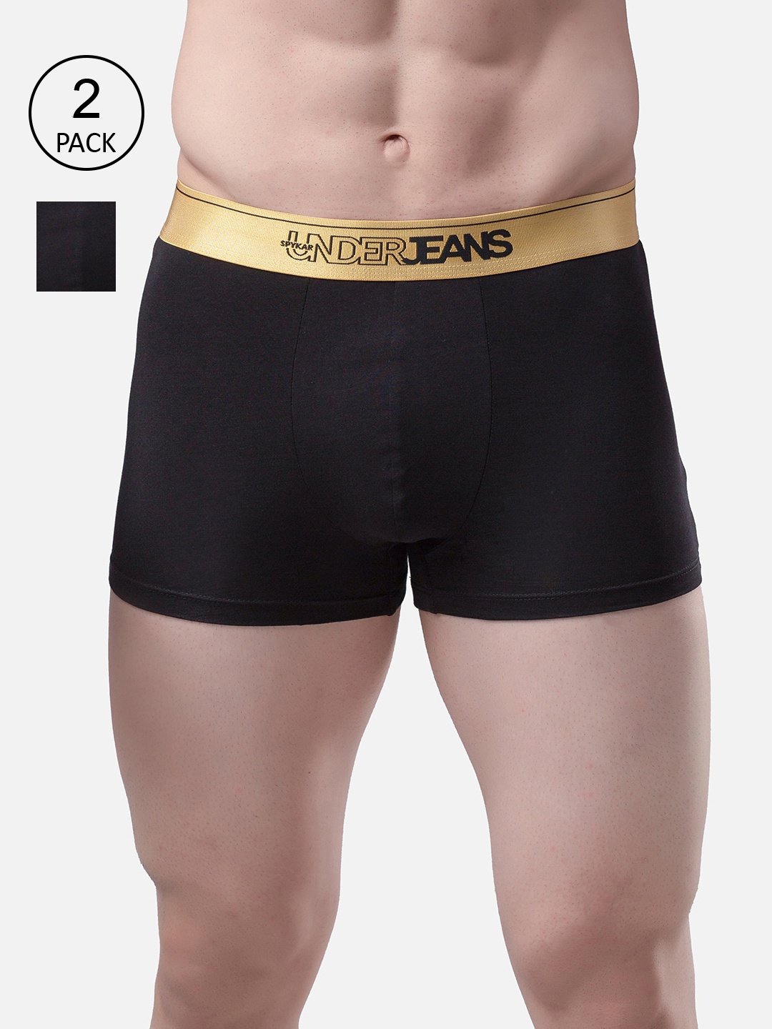 UnderJeans by Spykar Men Pack Of 2 Black & Gold-Coloured Solid Cotton Trunks UJMTRPTC042
UnderJeans by Spykar Men Pack Of 2 Black & Gold-Coloured Solid Cotton Trunks UJMTRPTC042