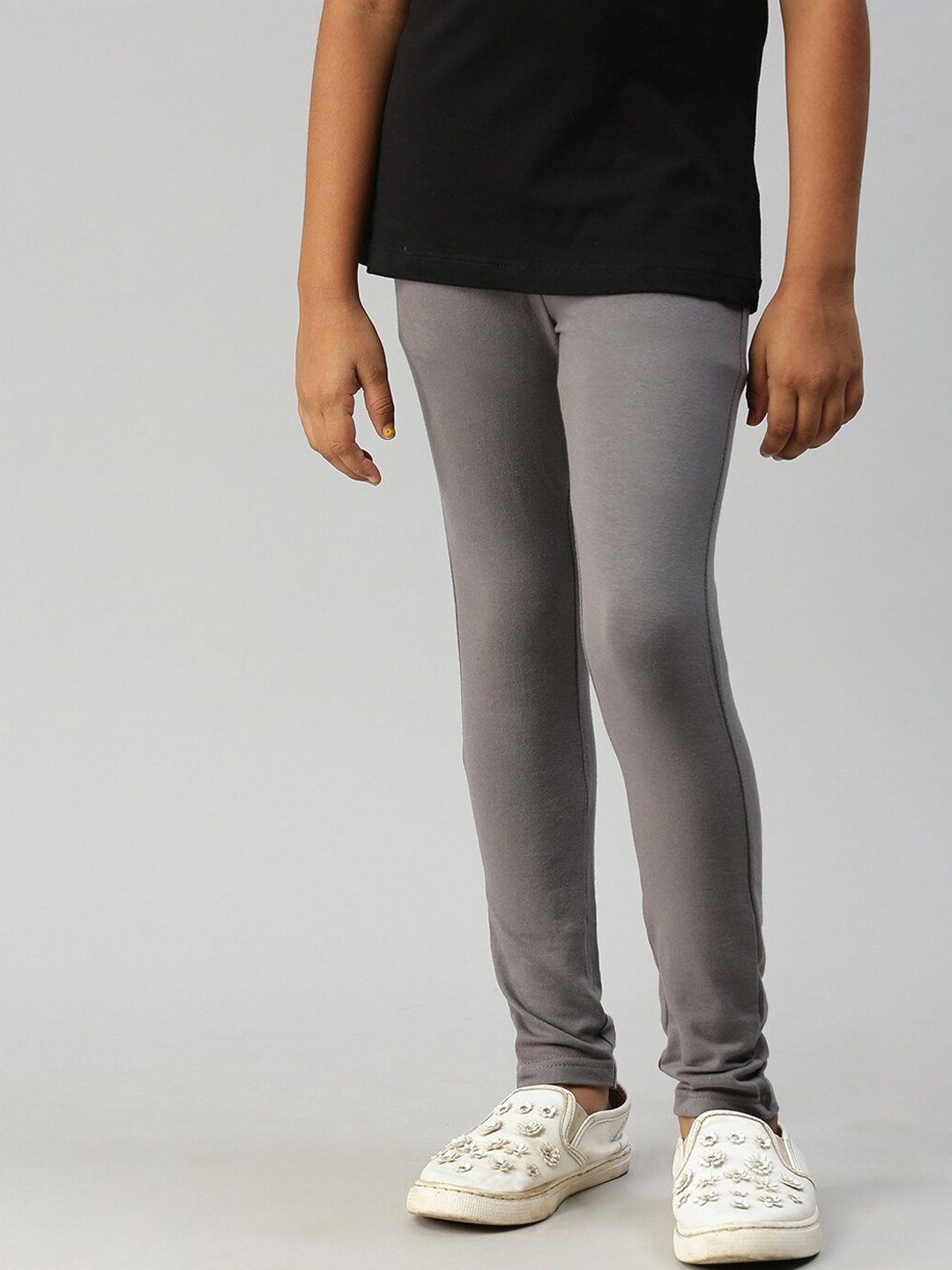 Kryptic Girls Grey Solid Ankle-Length Leggings