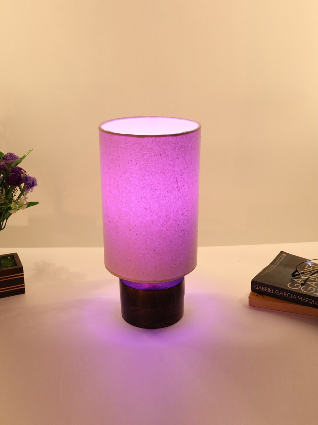 Homesake Beige & Brown Contemporary Handcrafted Column Smart Table Lamp