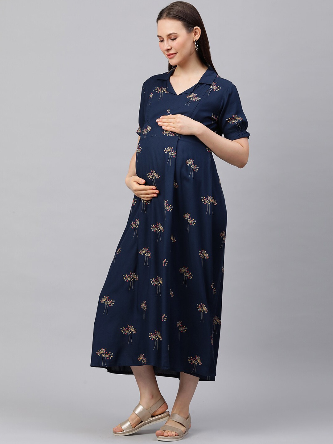 MomToBe Women Navy Blue Printed A-Line Midi Maternity Nursing Sustainable Dress
MomToBe Women Navy Blue Printed A-Line Midi Maternity Nursing Sustainable Dress
