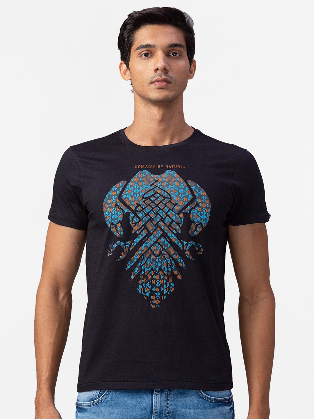 SPYKAR Men Black Typography Printed Slim Fit T-shirt