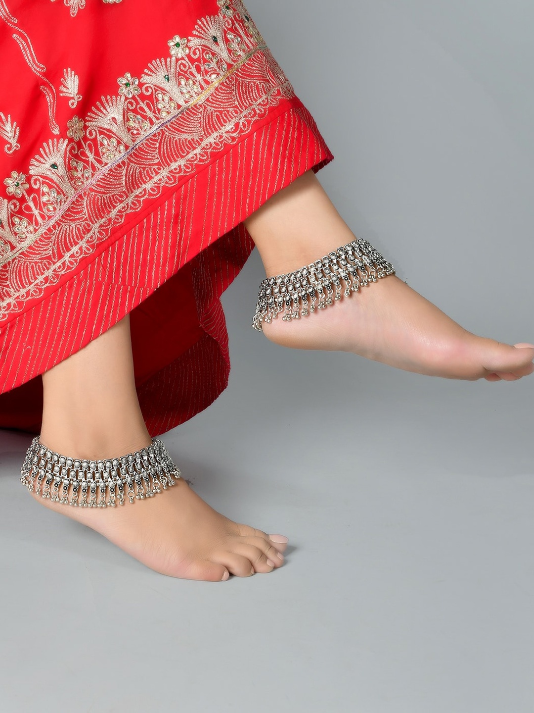 Silvermerc Designs Set of 2 Oxidised Silver-Plated Handcrafted Bridal Anklets