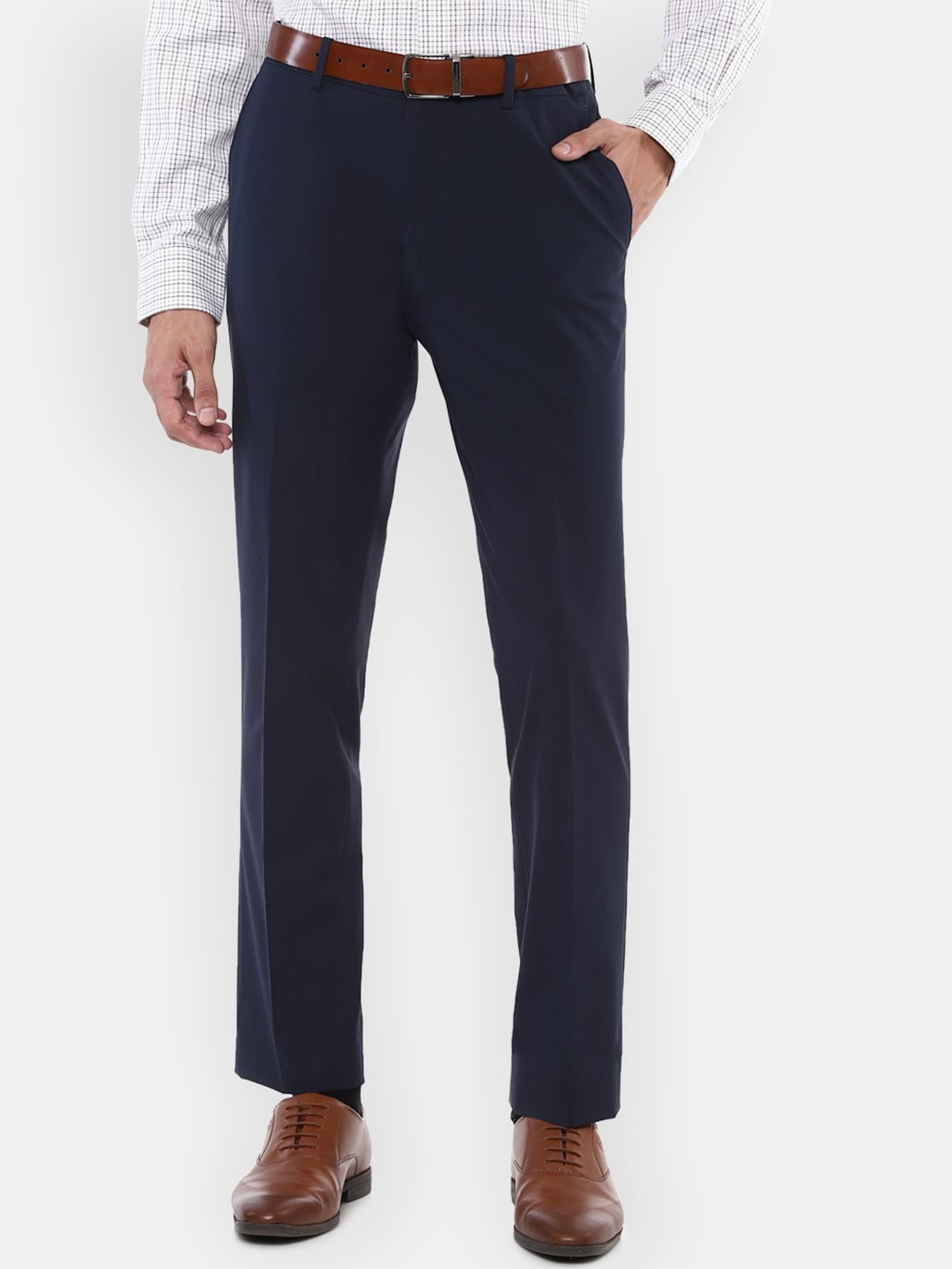Louis Philippe Men Navy Blue Slim Fit Formal Trousers