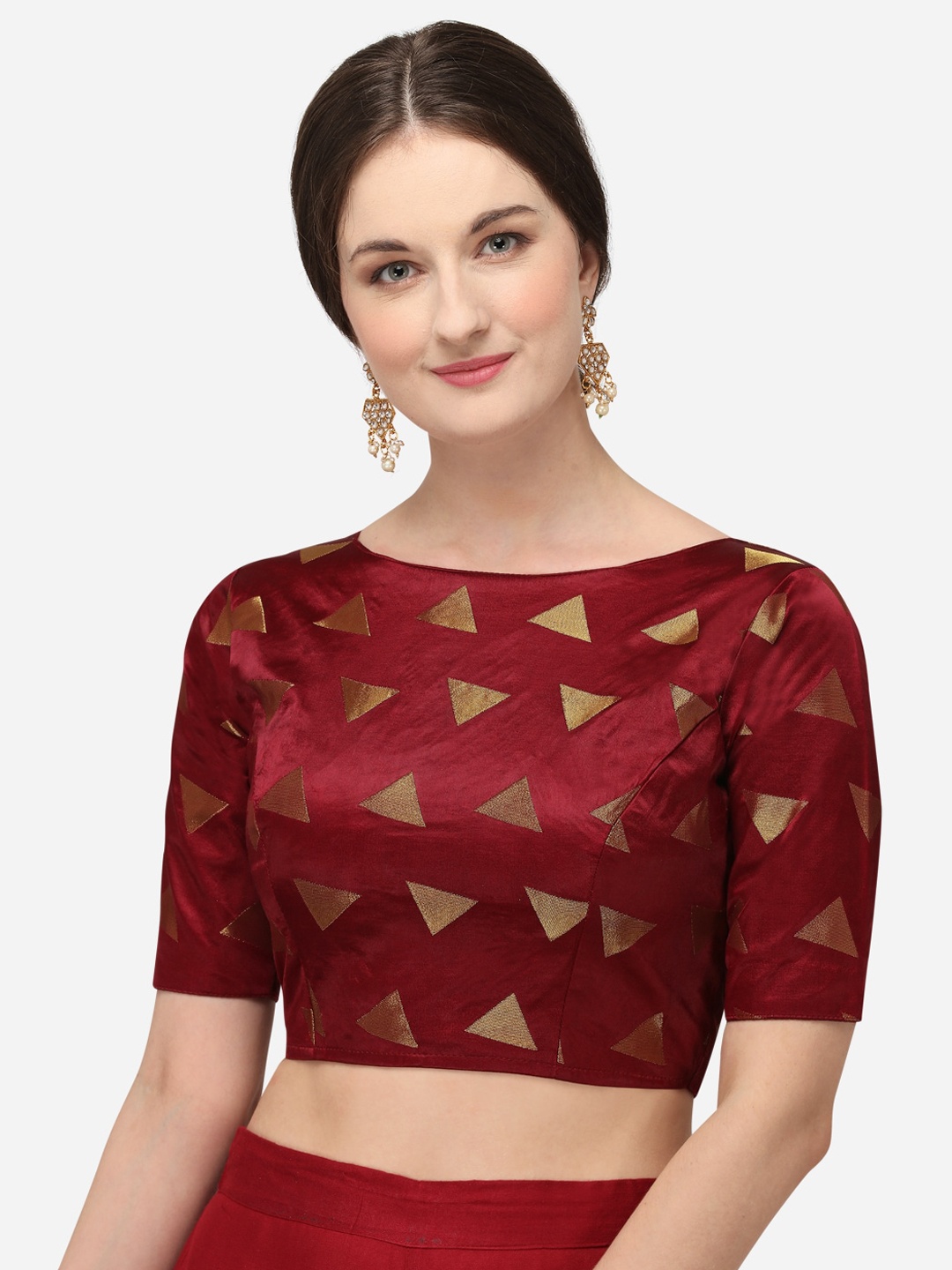 Fab Dadu Women Maroon & Gold-Coloured Printed Silk Saree Blouse