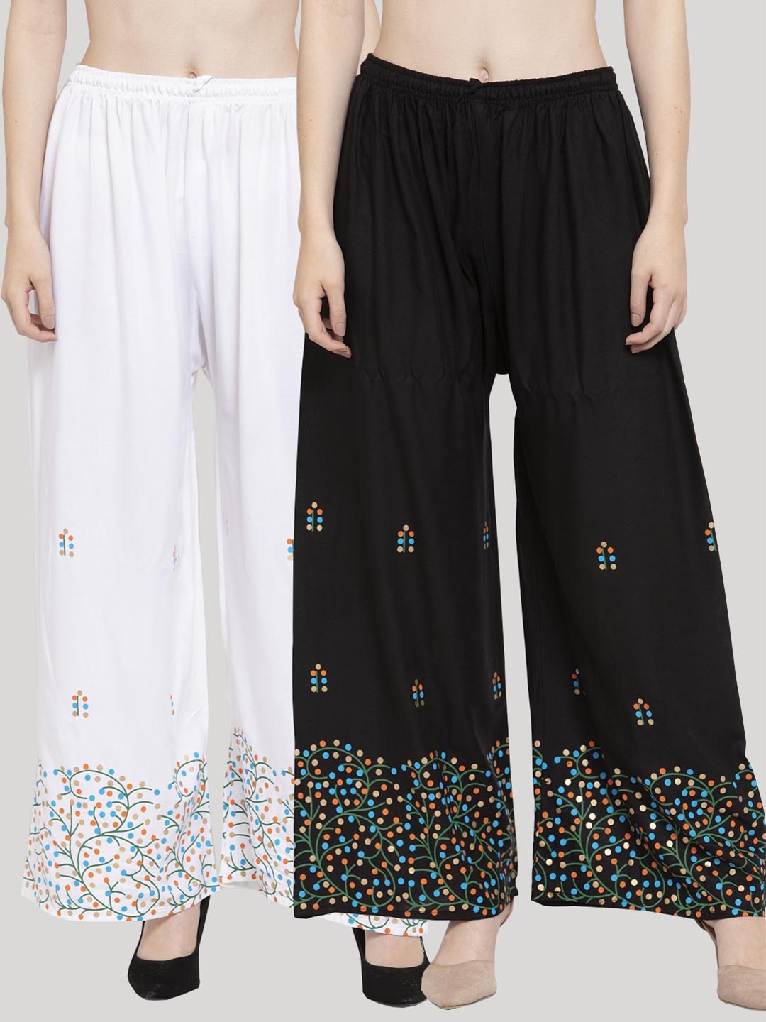 Clora Creation Women Pack Of 2 Black & White Ethnic Motifs Printed Ethnic Palazzos