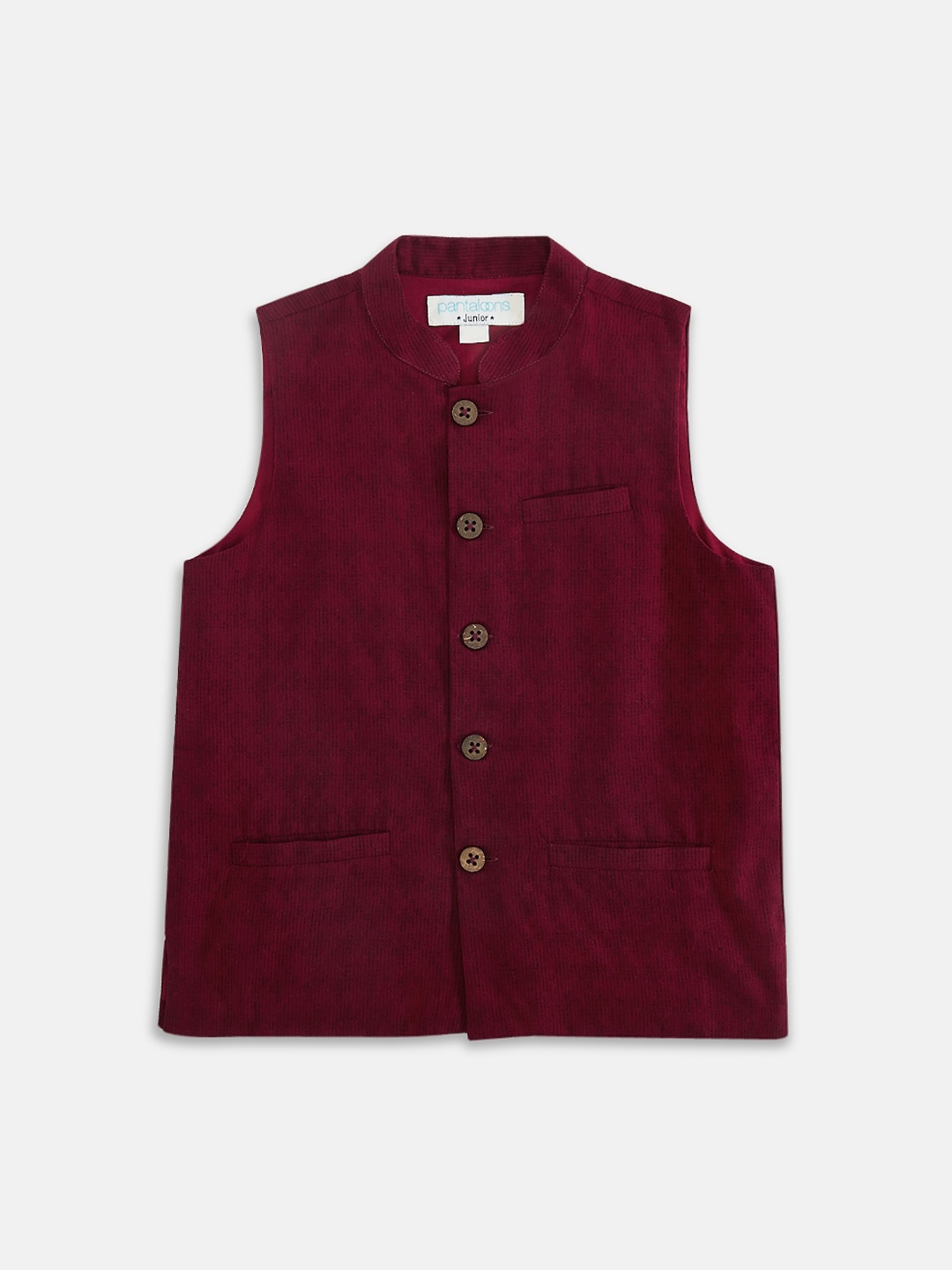 indus route by Pantaloons Boys Maroon Woven Design Cotton Nehru Jacket