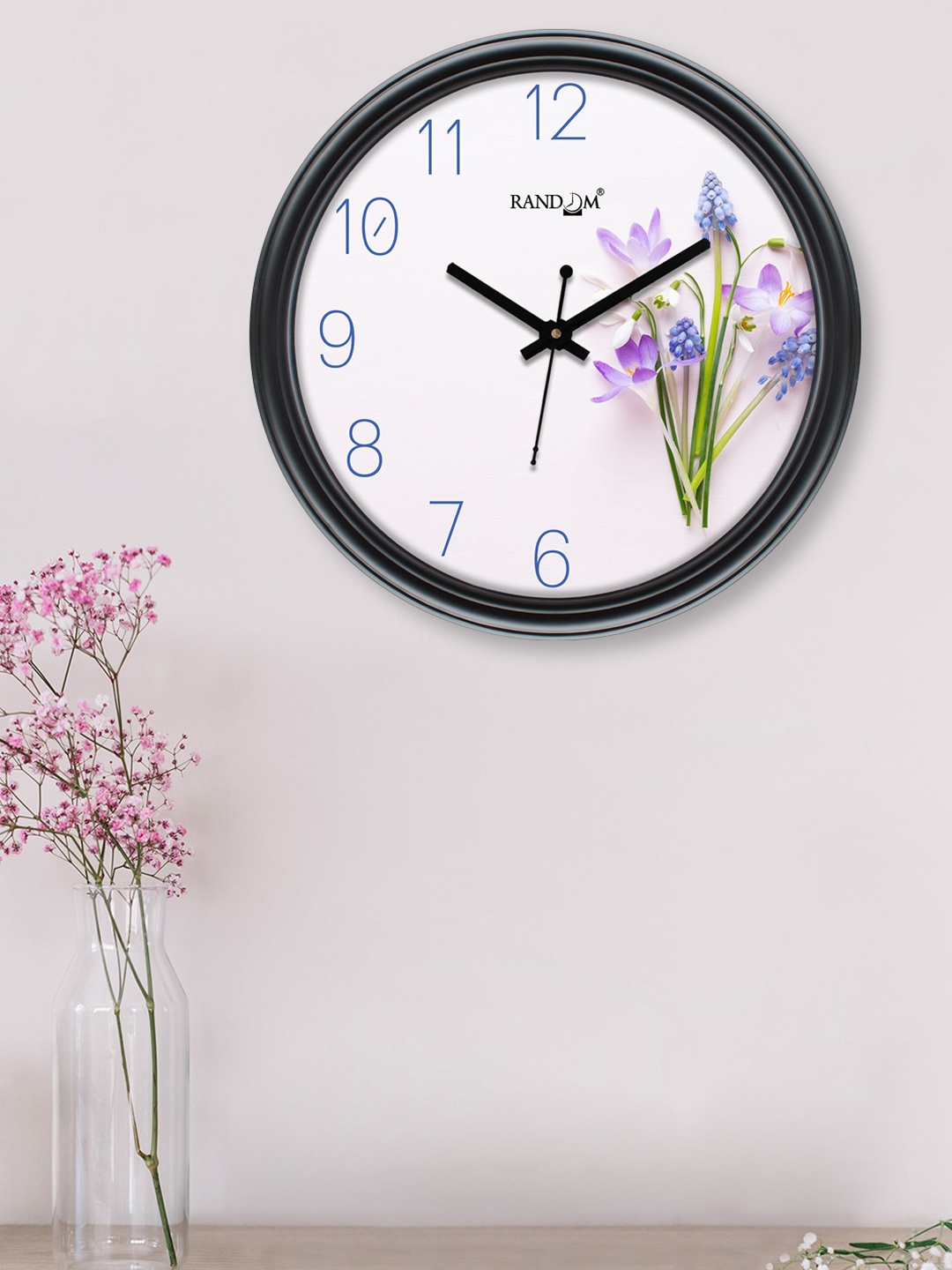 RANDOM Black & Off White Printed Contemporary 30.48 cm Wall Clock