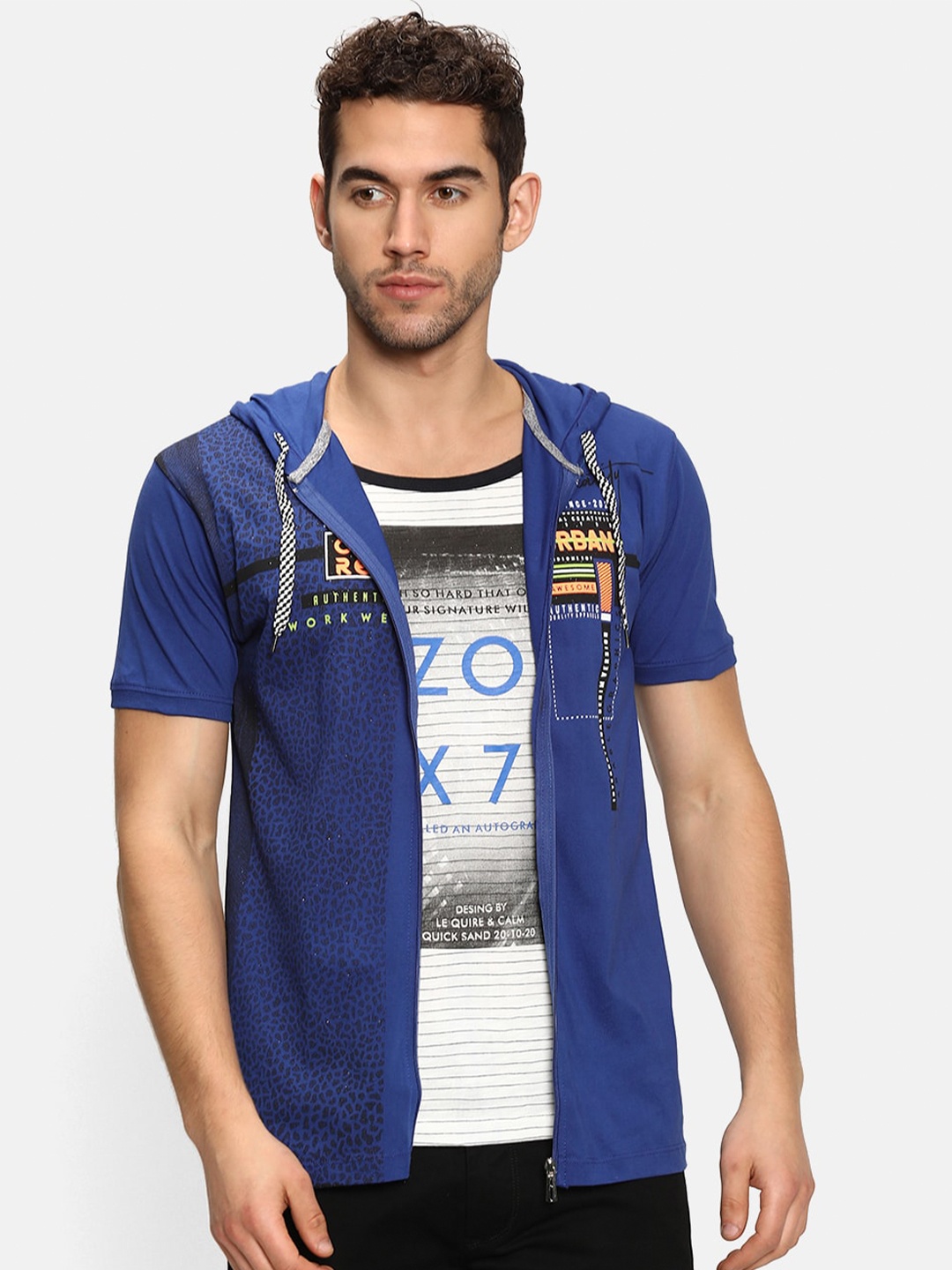 V2 Value & Variety Men Blue & White Typography Printed T-shirt