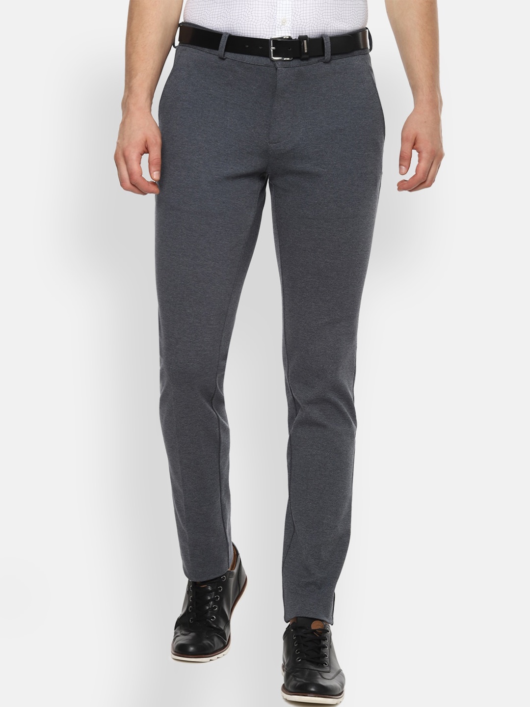 Van Heusen Sport Men Grey Textured Formal Trousers