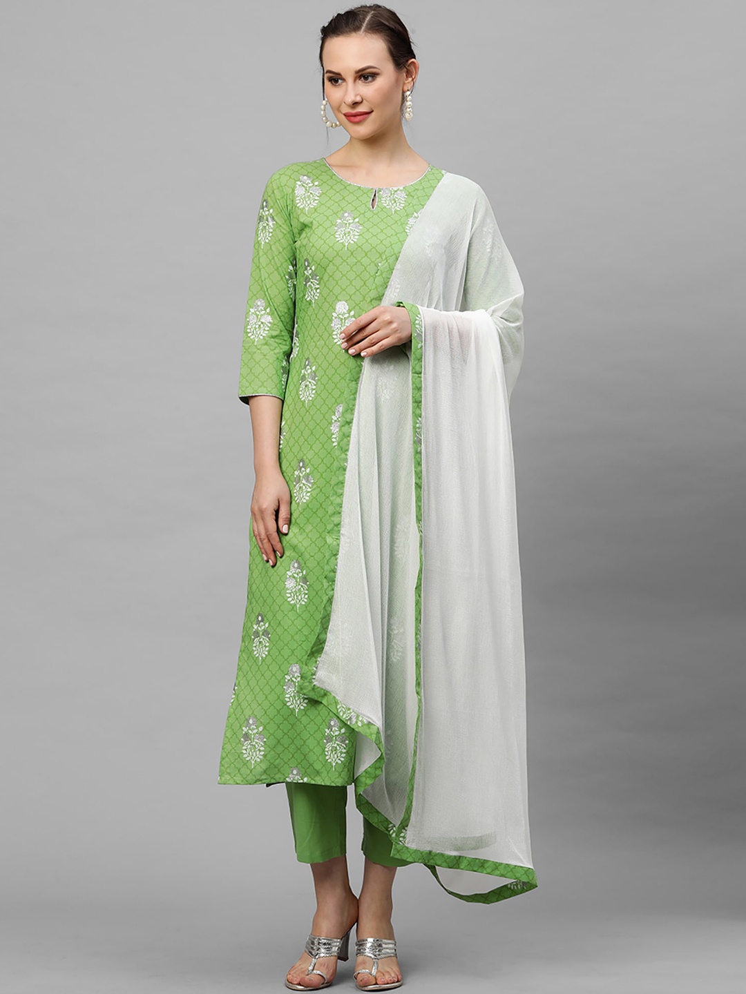 Indo Era Women Green Ethnic Motifs Printed Kurta with Trousers & Dupatta