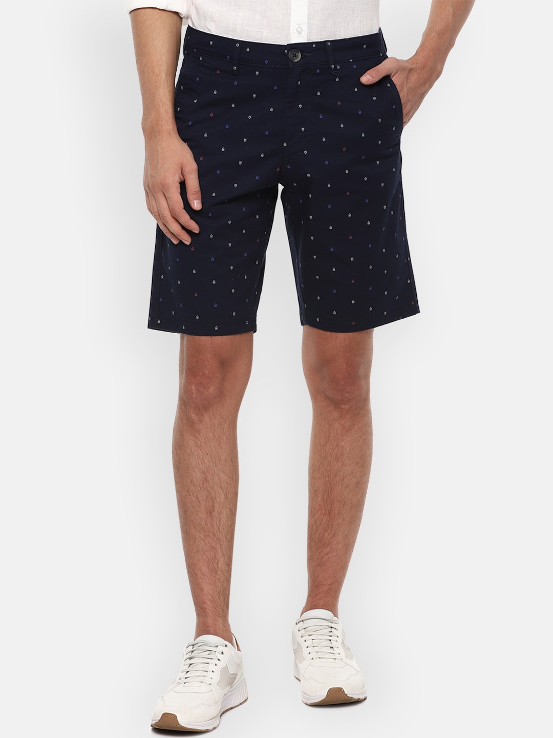 Van Heusen Sport Men Navy Blue Printed Mid-Rise Regular Shorts