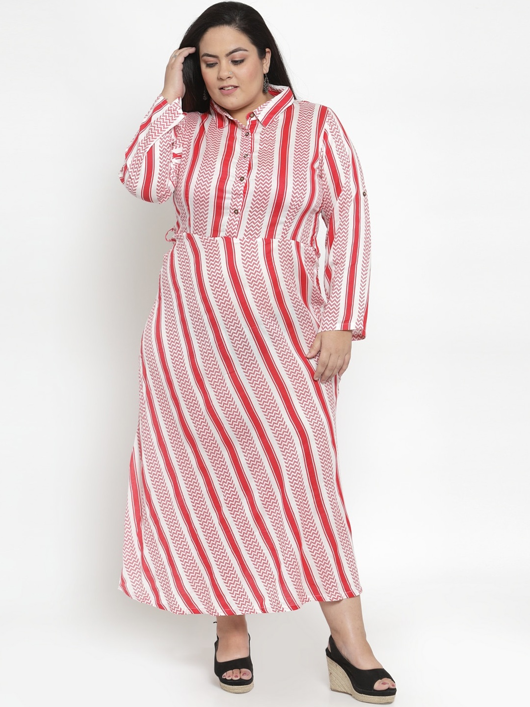plusS Red & White Striped Maxi Dress