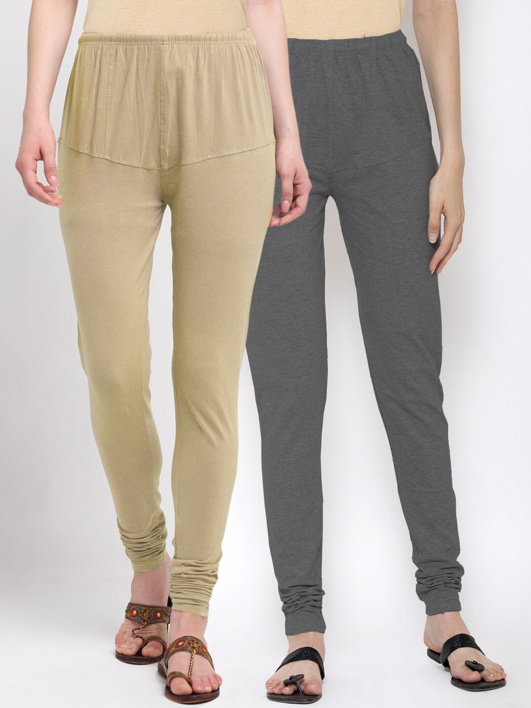 KLOTTHE Women Pack Of 2 Solid Cotton Churidar-Length Leggings, Grey 
KLOTTHE Women Pack Of 2 Solid Cotton Churidar-Length Leggings, Grey