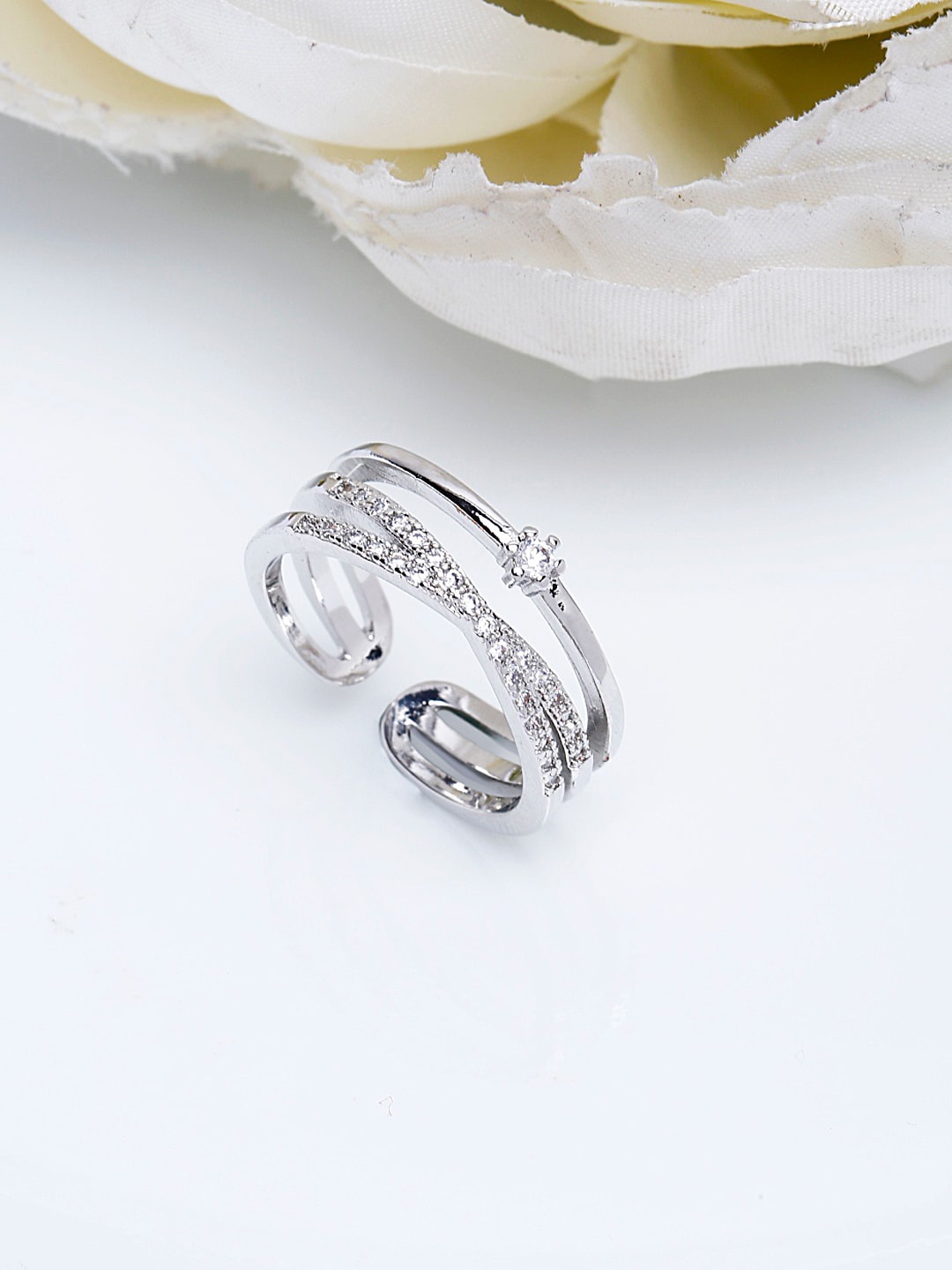 Shining Diva Fashion Women Rhodium-Plated Silver-Toned White CZ-Studded Adjustable Finger Ring
Shining Diva Fashion Women Rhodium-Plated Silver-Toned White CZ-Studded Adjustable Finger Ring