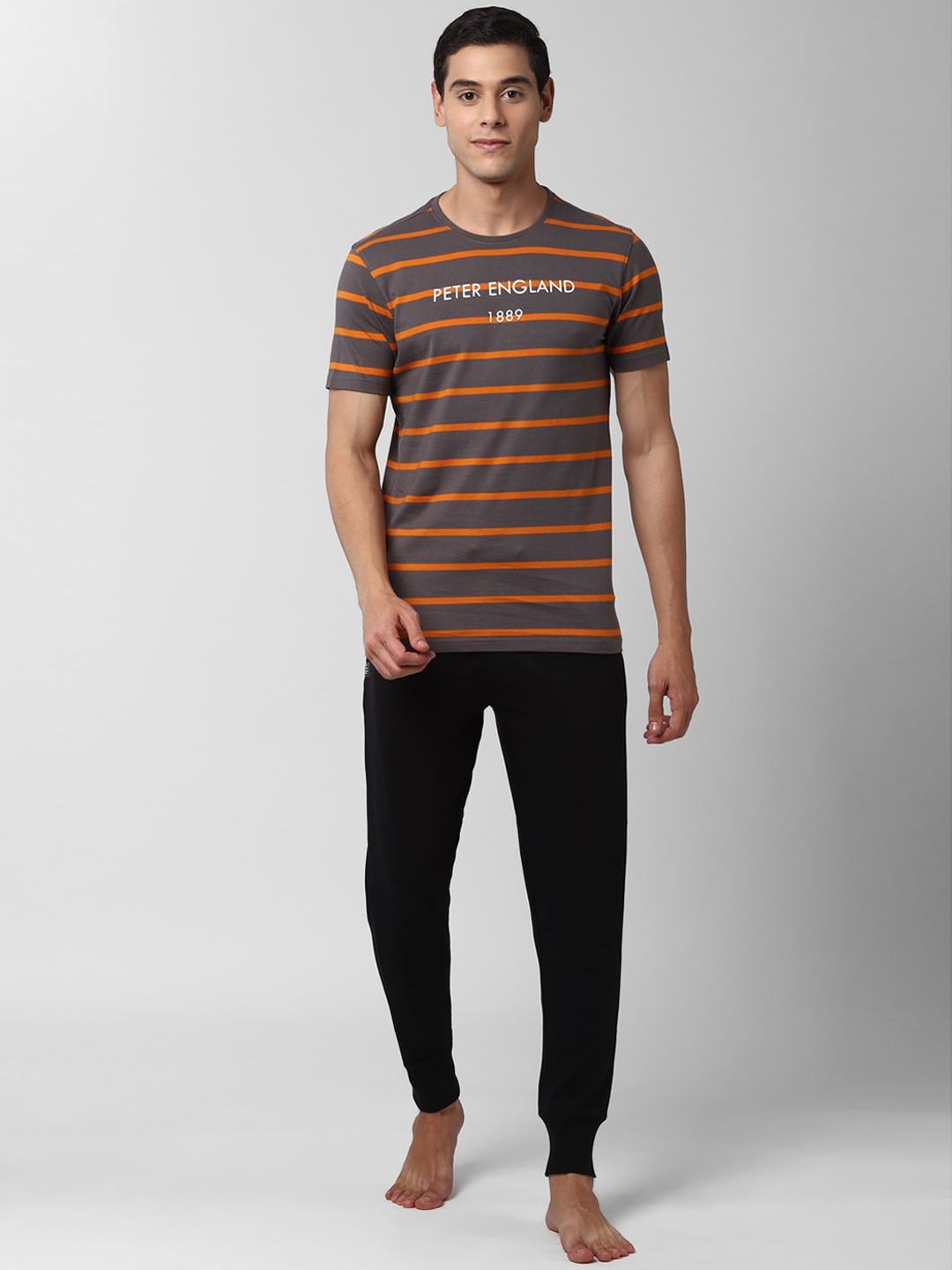 Peter England Grey & Black T Shirt and Joggers Set
