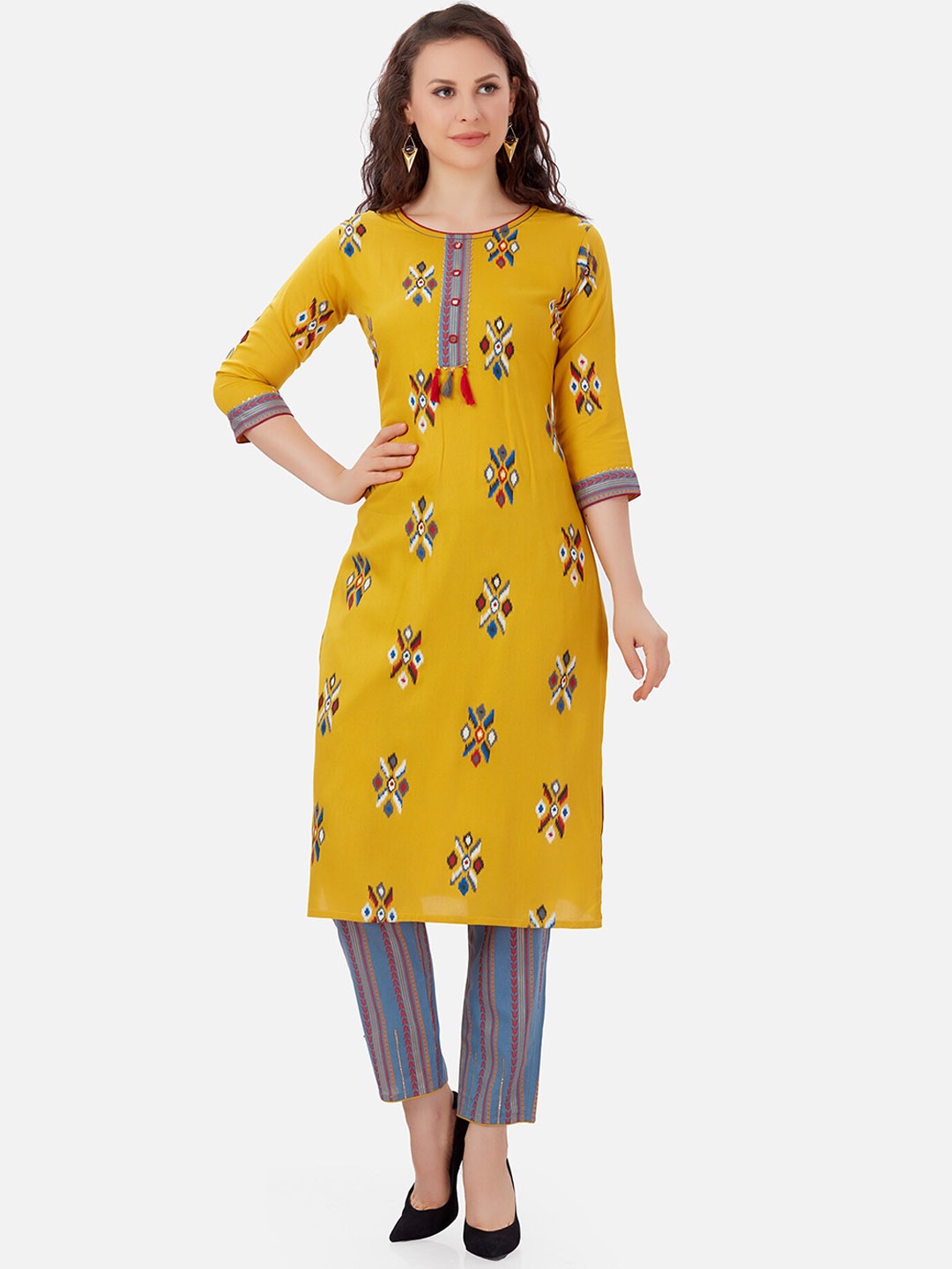 Kiana Women Yellow Ethnic Motifs Printed Kurta with Trousers
