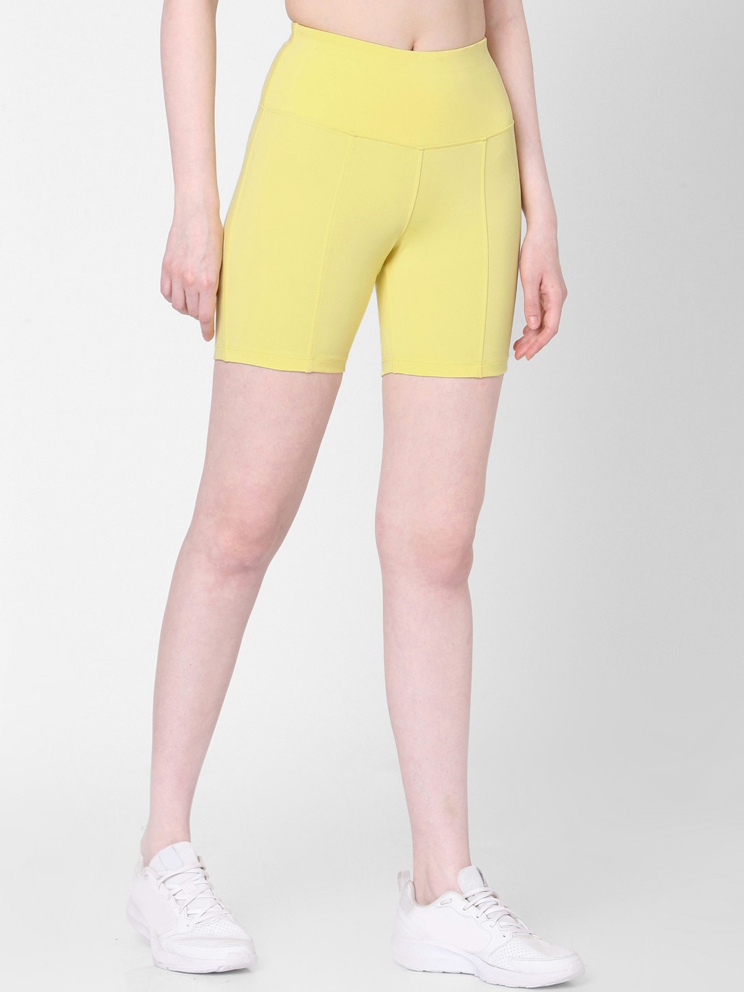 Silvertraq Women Yellow High-Rise Sports Shorts