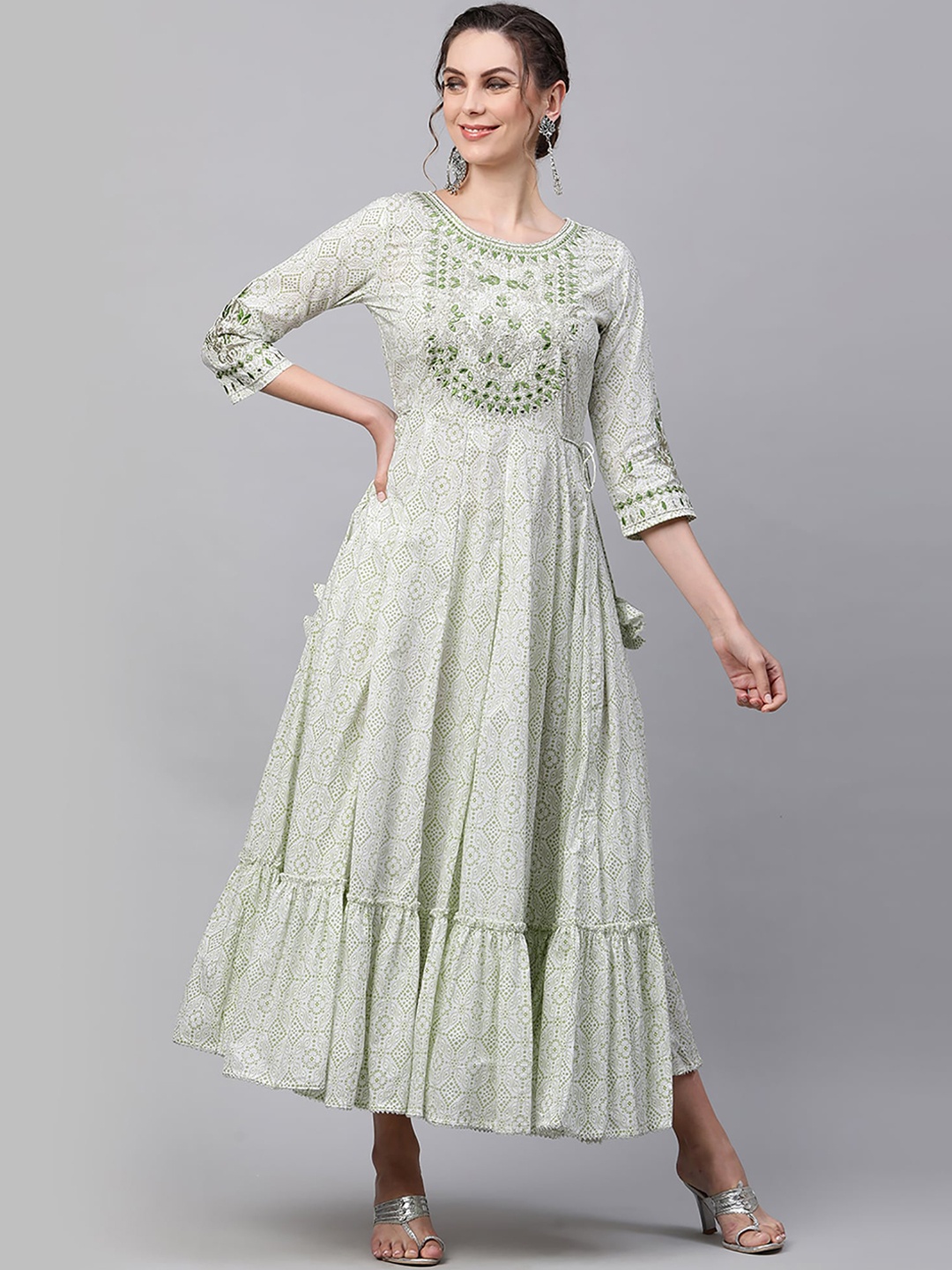 Indo Era Women White Ethnic Motifs Yoke Design Anarkali Kurta