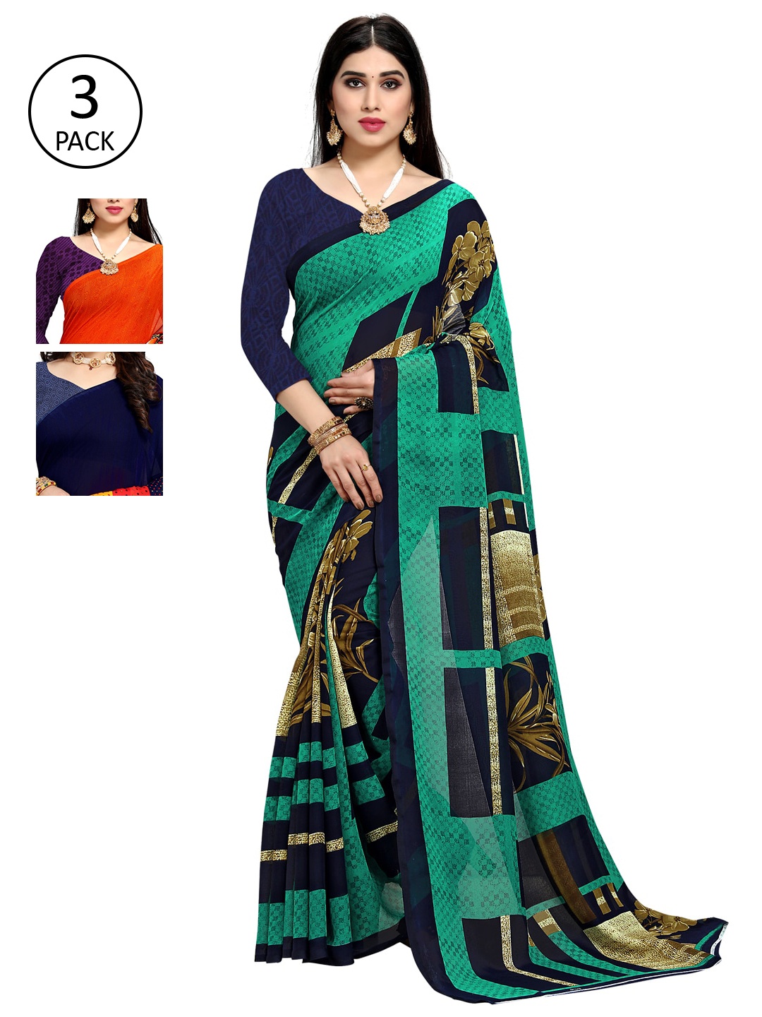 KALINI Multicoloured Pack Of 3 Printed Saree, Multi