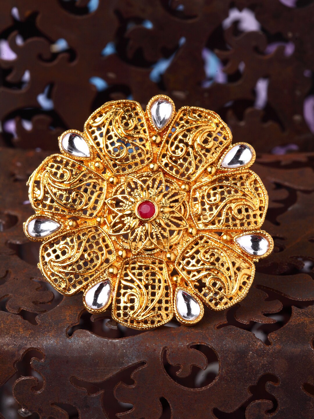 Shining Diva Gold-Plated White & Pink Kundan & Stone-Studded Traditional Adjustable Finger Ring
Shining Diva Gold-Plated White & Pink Kundan & Stone-Studded Traditional Adjustable Finger Ring