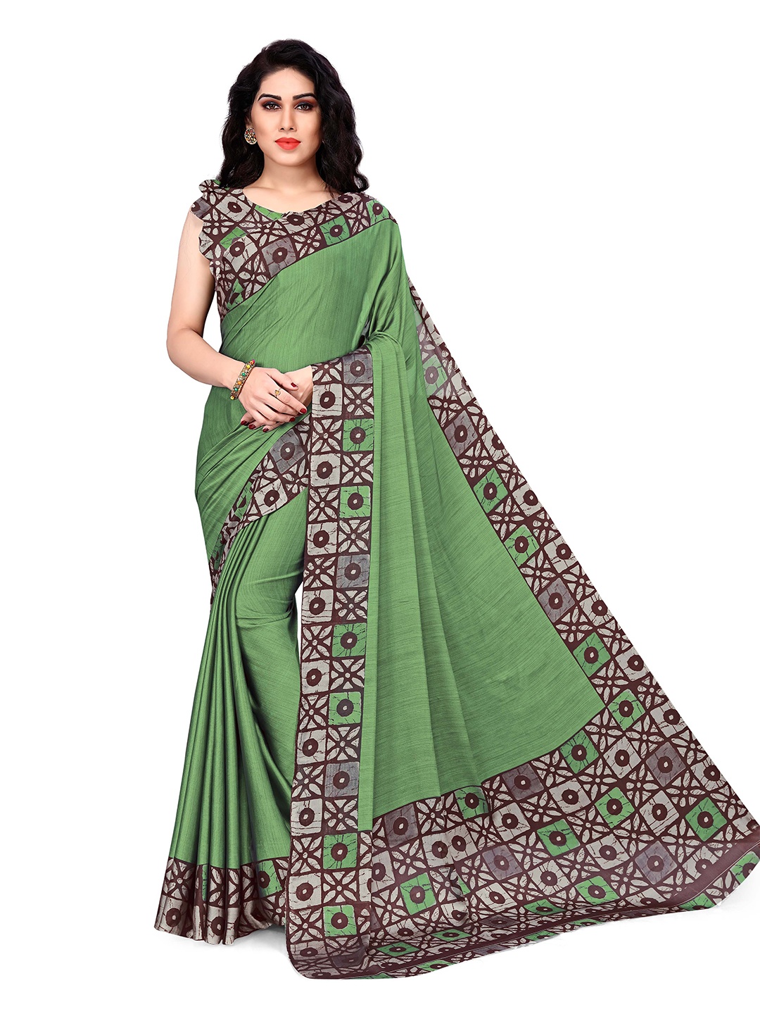 KALINI Green & Black Chiffon Printed Saree