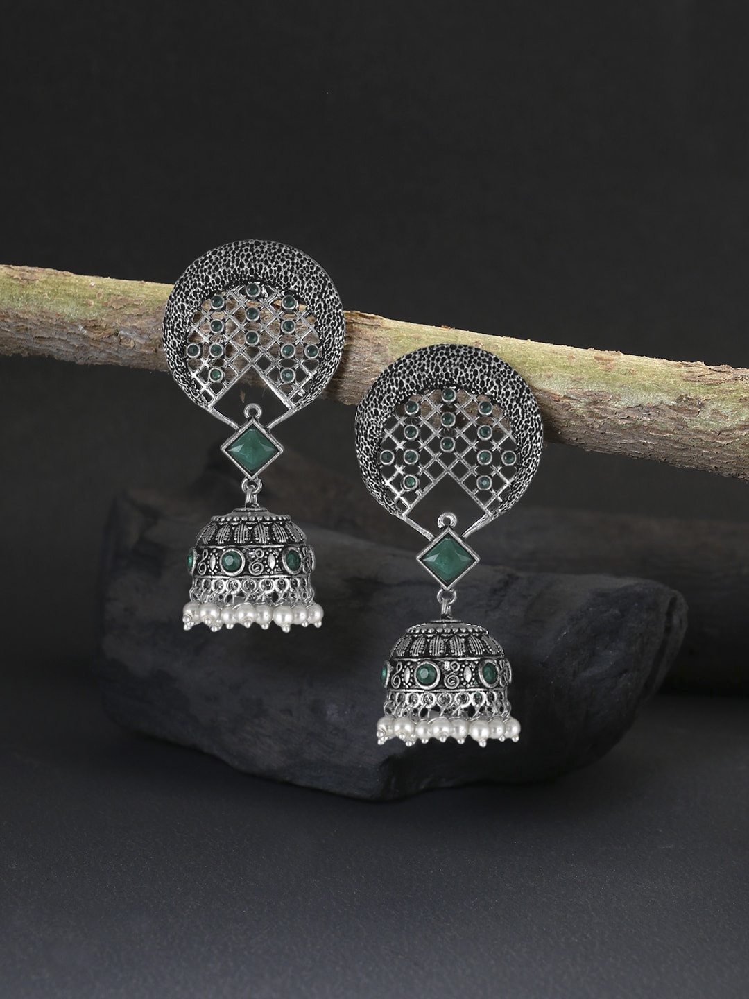 Adwitiya Collection Silver-Plated Jhumkas Earrings