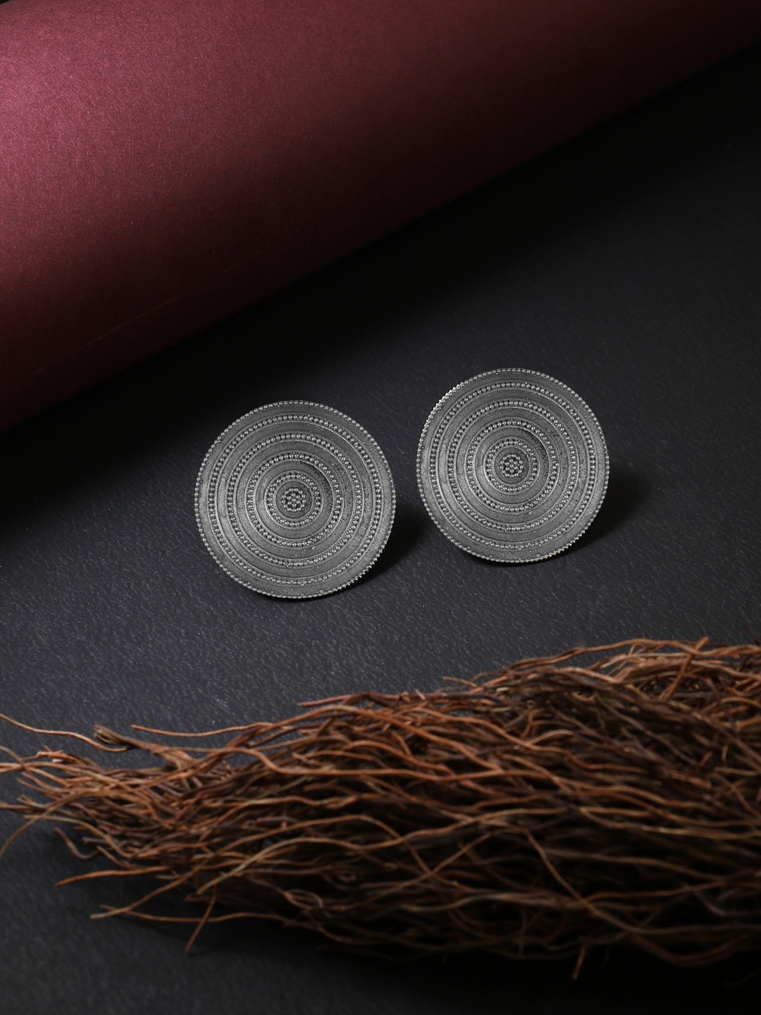 Adwitiya Collection Silver-Toned Circular Studs Earrings