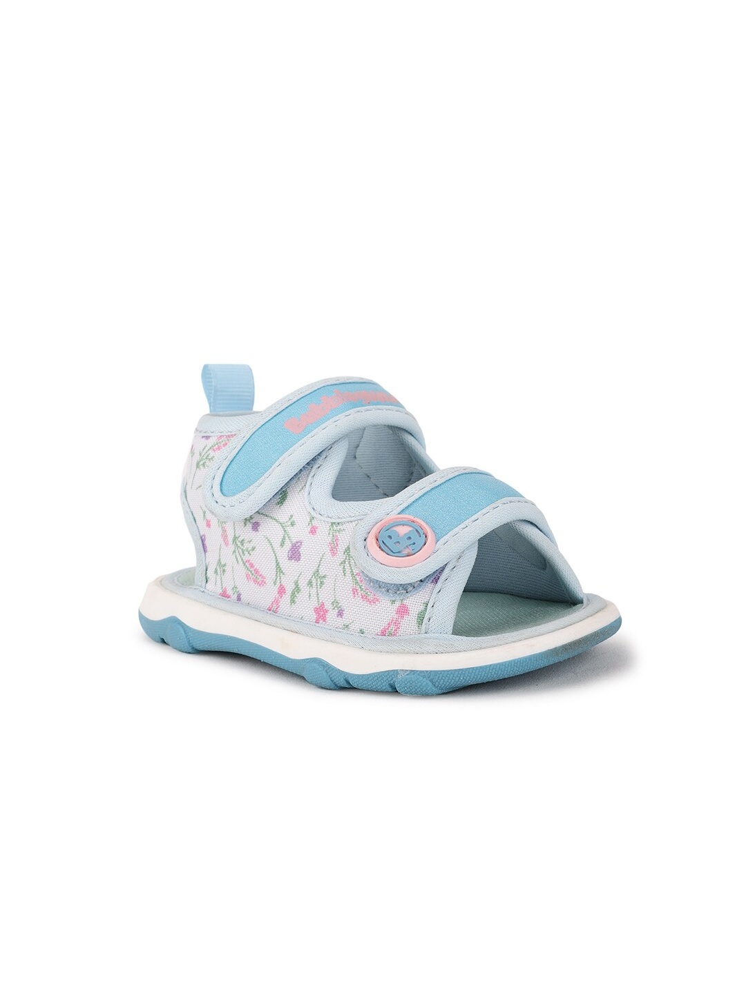 Bubblegummers Girls White & Blue Printed Open Toe Flats