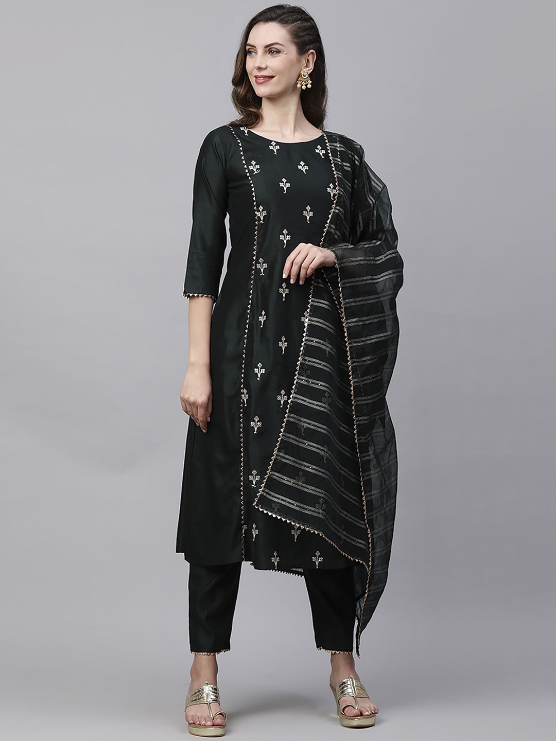 Indo Era Women Green Floral Embroidered Panelled Liva Kurti with Trousers & With Dupatta
Indo Era Women Green Floral Embroidered Panelled Liva Kurti with Trousers & With Dupatta