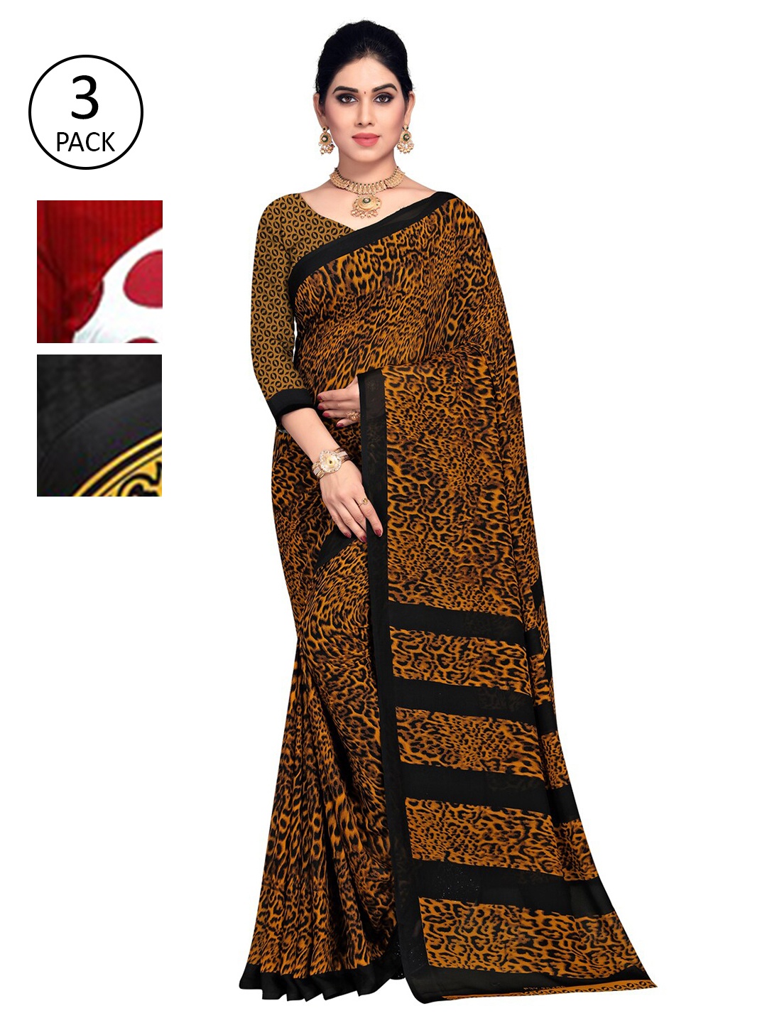 KALINI Multicolor Georgette Printed Daily Wear Saree With Unstitched Blouse(Pack of 3), Brown
KALINI Multicolor Georgette Printed Daily Wear Saree With Unstitched Blouse(Pack of 3), Brown