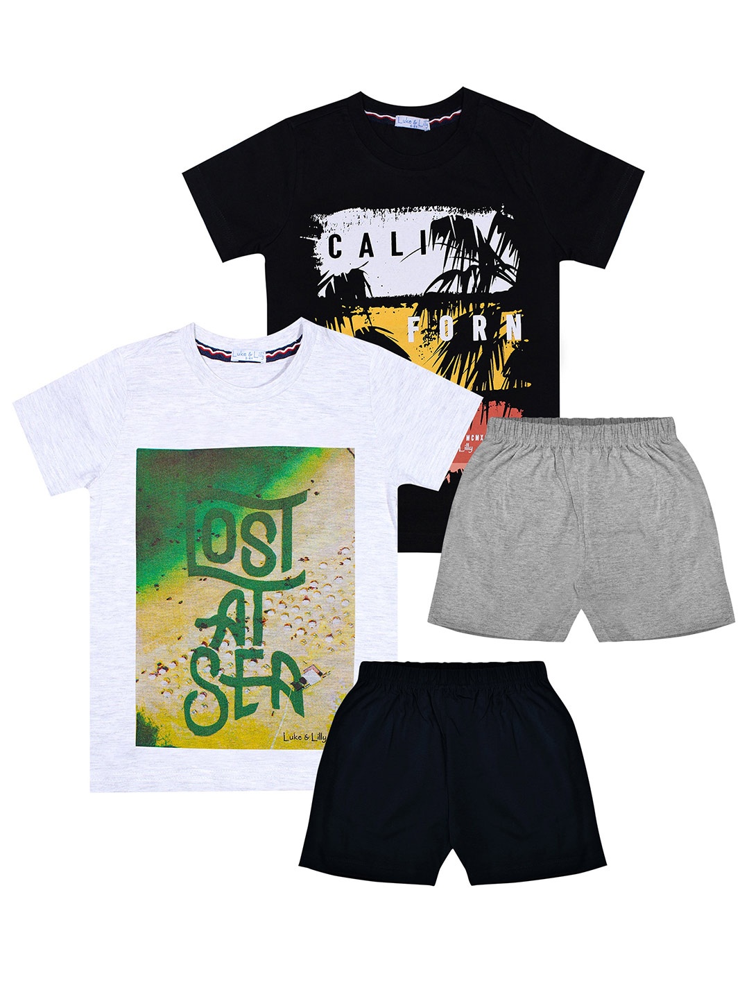 Luke & Lilly Boys Pack of 2 Printed T-shirt with Shorts, White